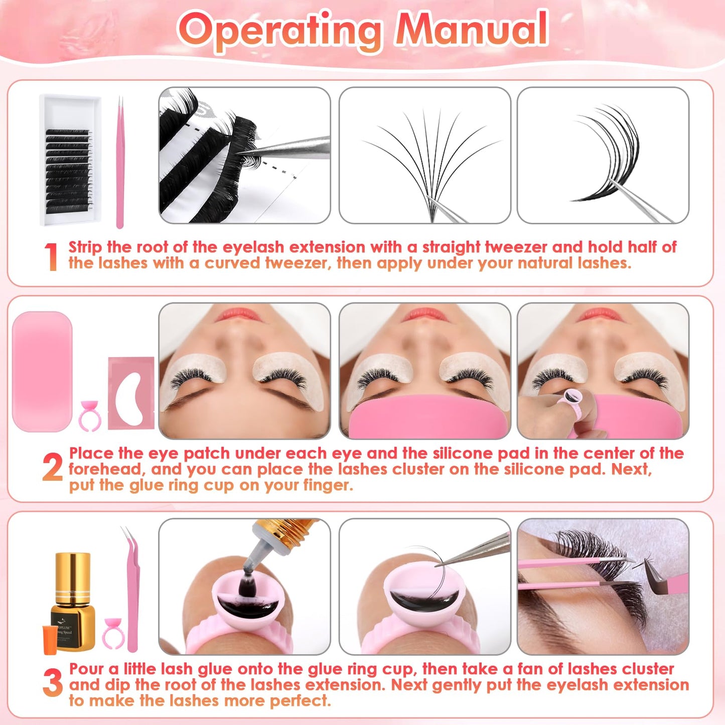 ROADPLUM Professional Eyelash Extension Kit for Beginners - Complete Lash Tech Practice Set with D-Curl Lashes (0.07mm), Quick-Dry Glue, Fan Dryer, Tweezers & Eye Patches DIY Lash Supplies