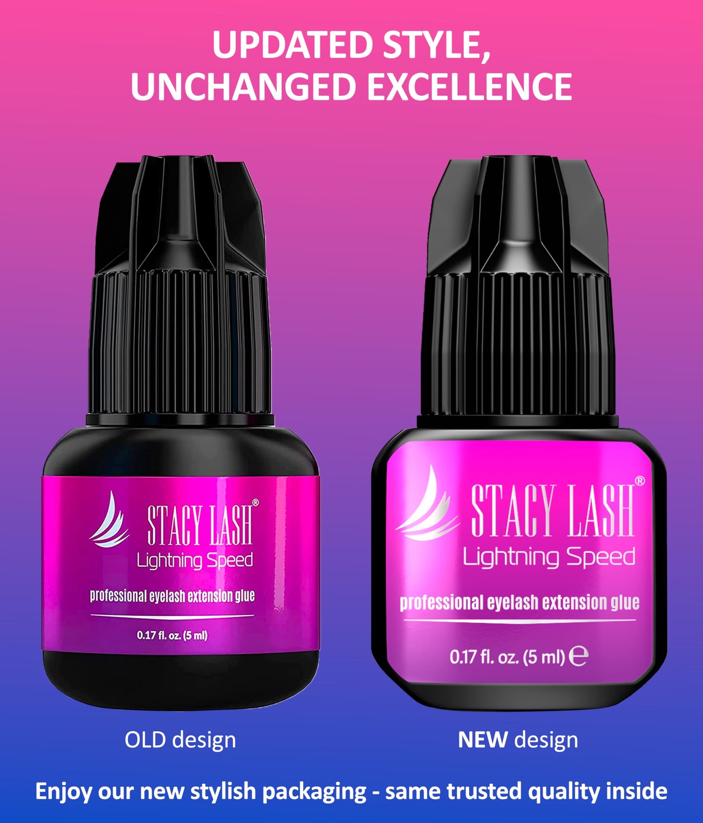 STACY LASH Lightning Speed Eyelash Extension Glue 5ml /0.17 fl.oz / 0.3 Sec Dry/Retention – 6-8 Weeks/Extra Strong Black Adhesive/Lash Tech Supplies