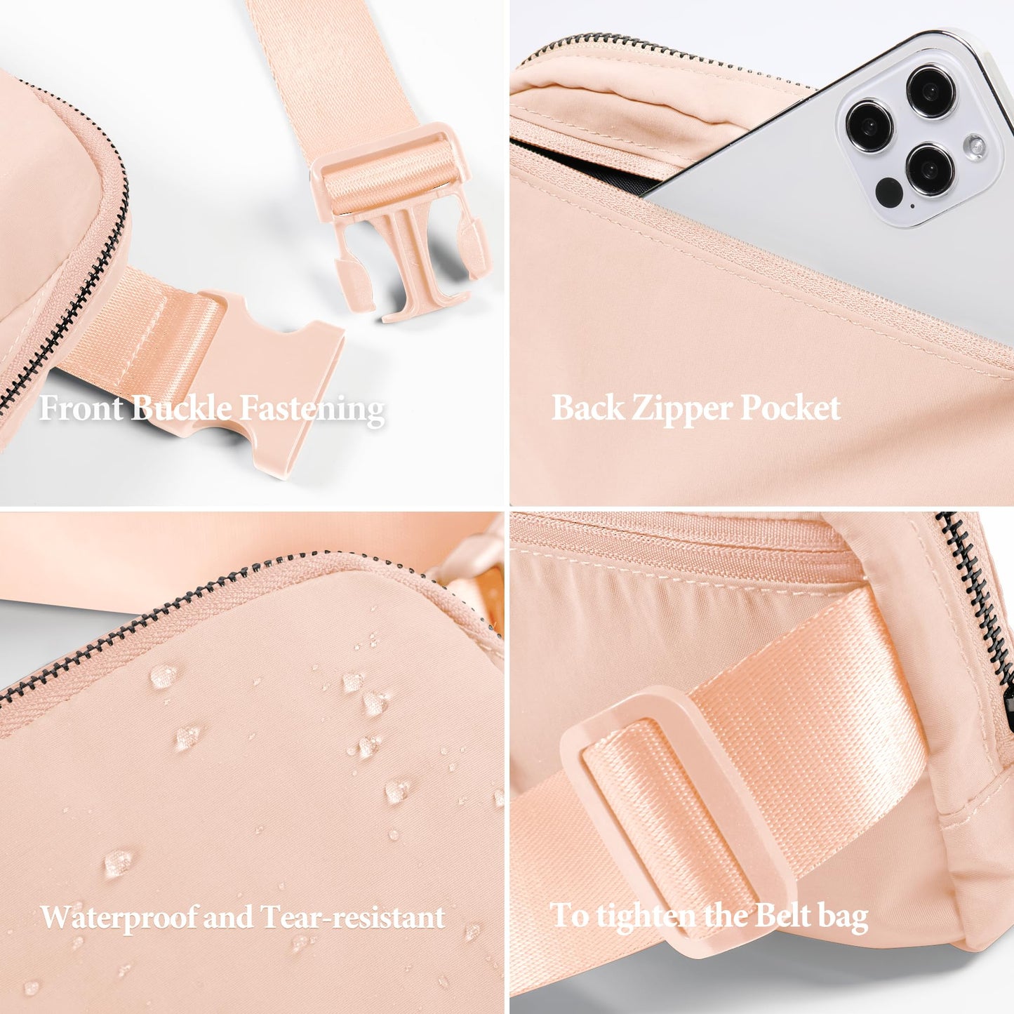 ODODOS Unisex Mini Belt Bag with Adjustable Strap Small Fanny Pack for Workout Running Traveling Hiking, Pale Coral