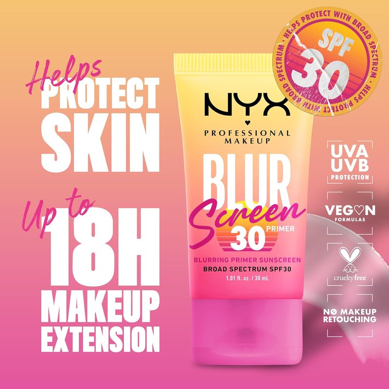 NYX Blurscreen SPF 30 Primer - 3-in-1 Vegan Makeup Primer | No White Cast, Non-Greasy Formula