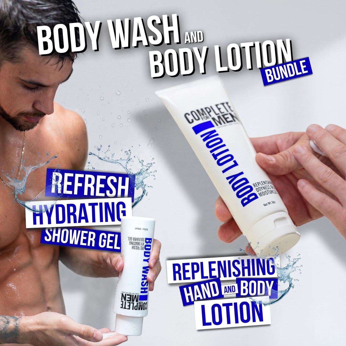 COMPLETE FOR MEN - Men's Body Wash & Lotion Bundle: Cleanse Dirt and Odors, Hydrate Skin for All-Day Moisturization, Sulfate-Free, Paraben-Free Skincare for Men, Men's Shower Gel & Moisturizing Lotion