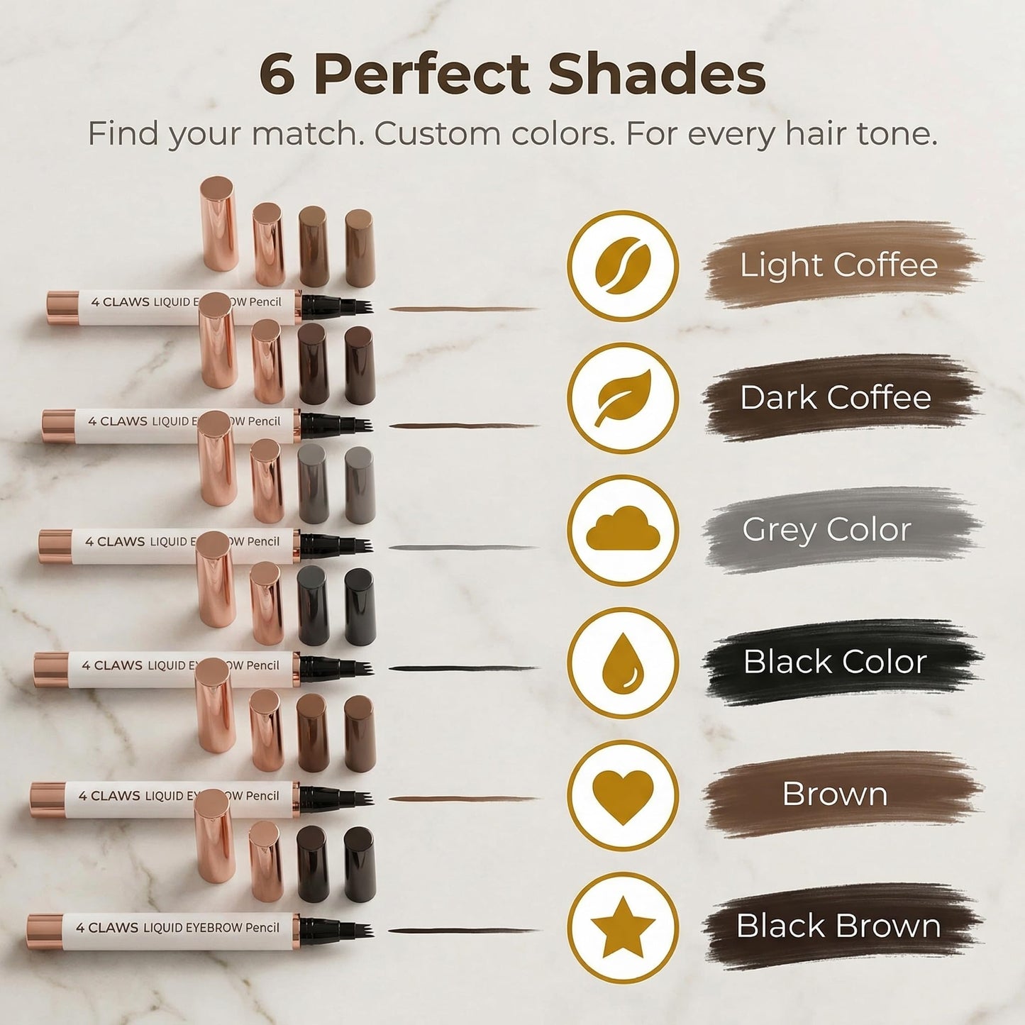 YeMoMo 4-Claw Liquid Eyebrow Pencil, 6 Colors, Waterproof Natural Looking Microblading Effect, Professional Makeup Tool with Fine Tip (6#Black Brown)