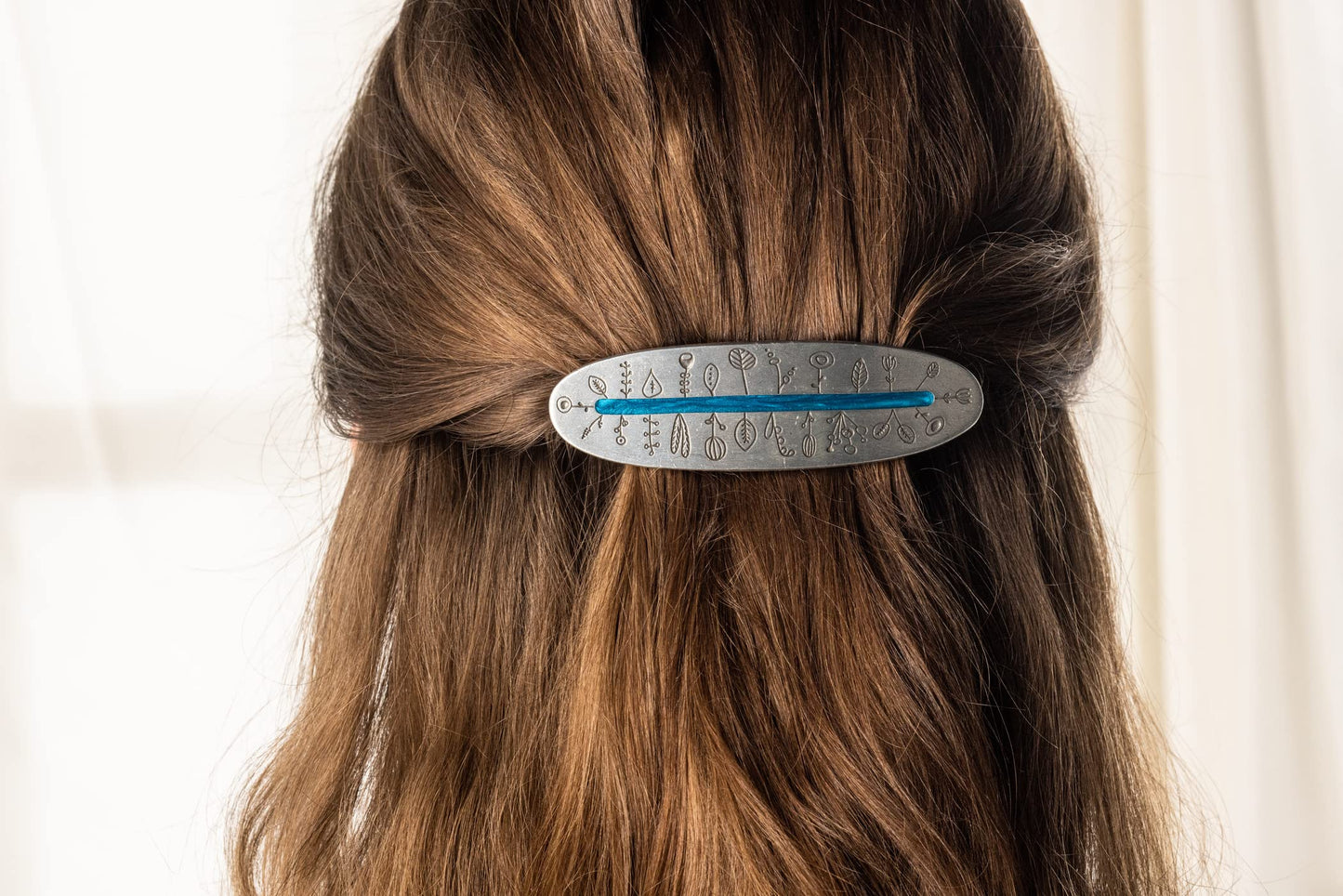 DANFORTH - Scandi Large Barrette - French Style Clasp - 3 3/4 Inches Long - Handcrafted (Elv/Blue)