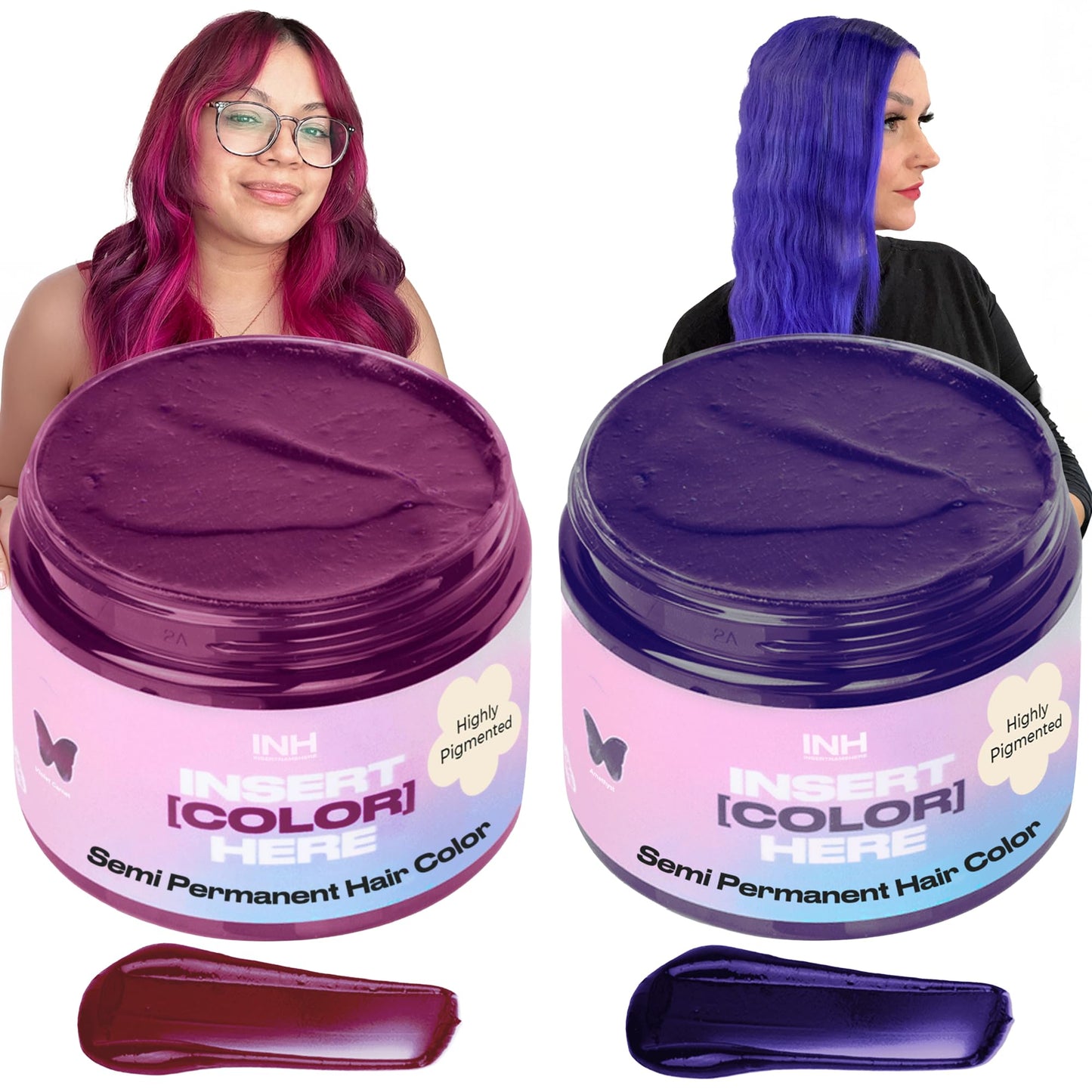 INH Hair Dye Set - Violet Garnet & Amethyst Dark Purple Semi Permanent Hair Color Duo, Vegan Color Depositing Conditioner, Ammonia & Sulfate-Free, No Bleach, No Peroxide, Ready to Use Bundle, 6oz