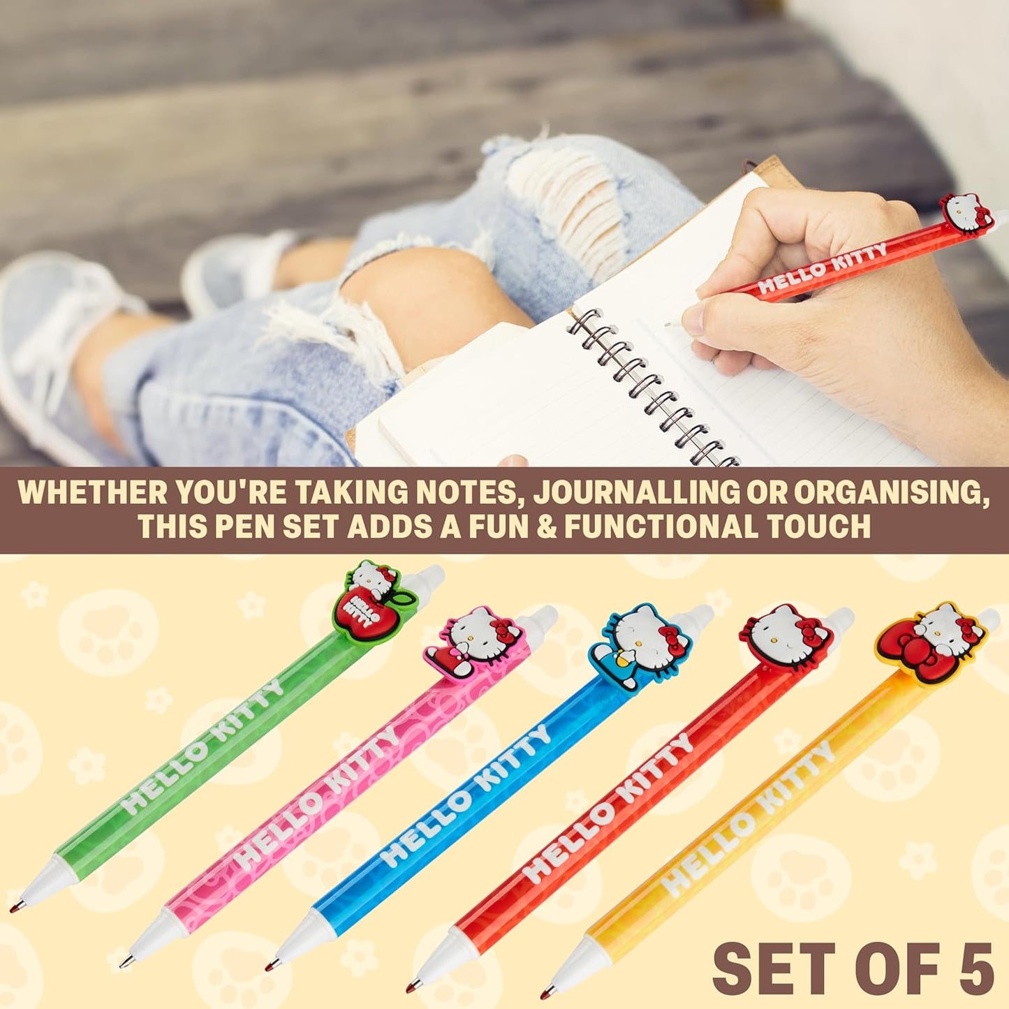 Hello Kitty Erasable Gel Ink Pens Set - 5 Cute Writing Pens for Kids | Kawaii Journaling Supplies