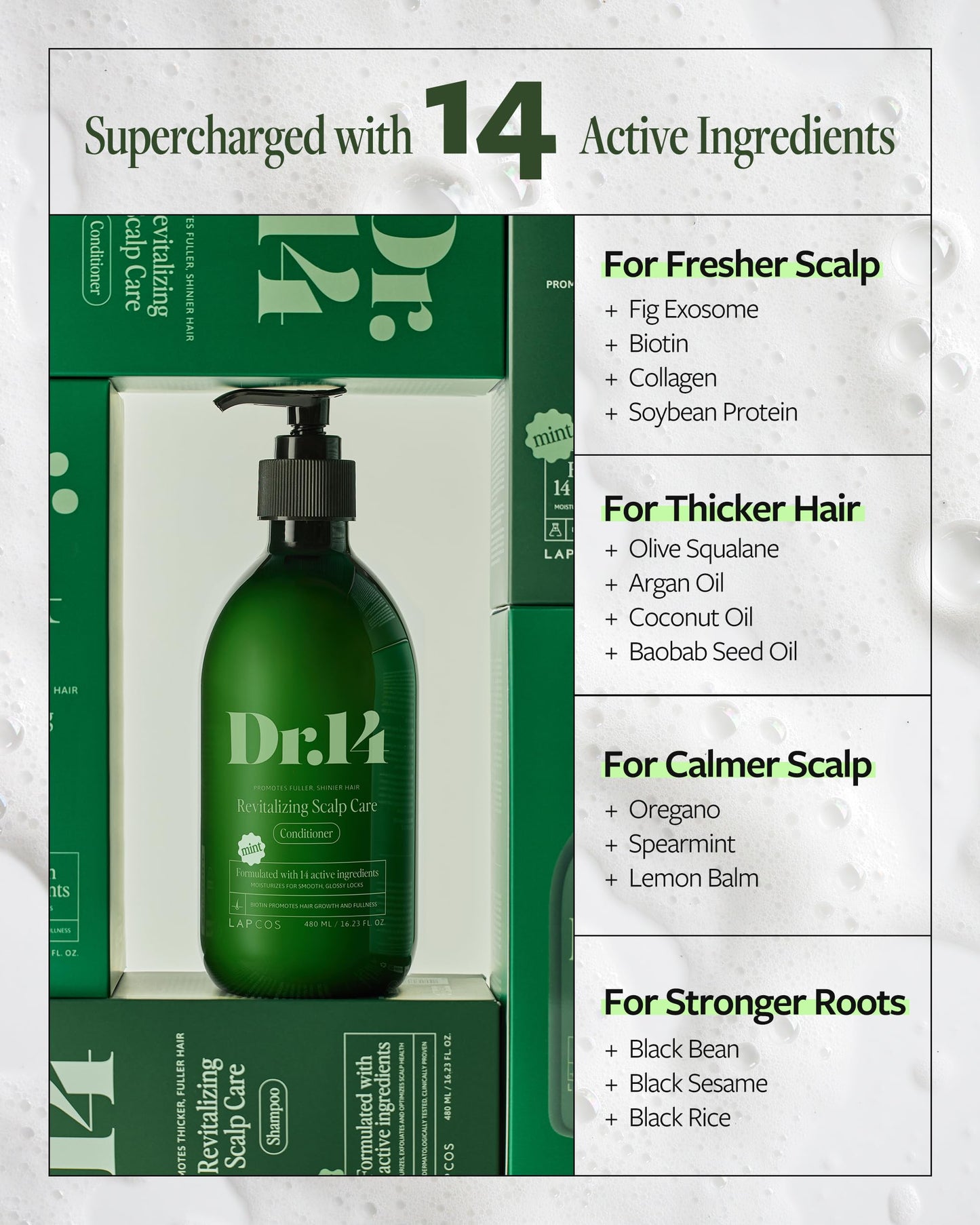 LAPCOS K Beauty DR.14 Revitalizing Scalp Care Conditioner - Strengthening Conditioner for Thicker Hair & Stronger Roots with Biotin, Collagen & Botanical Oils - Scented Korean Hair Care 16.23 fl oz