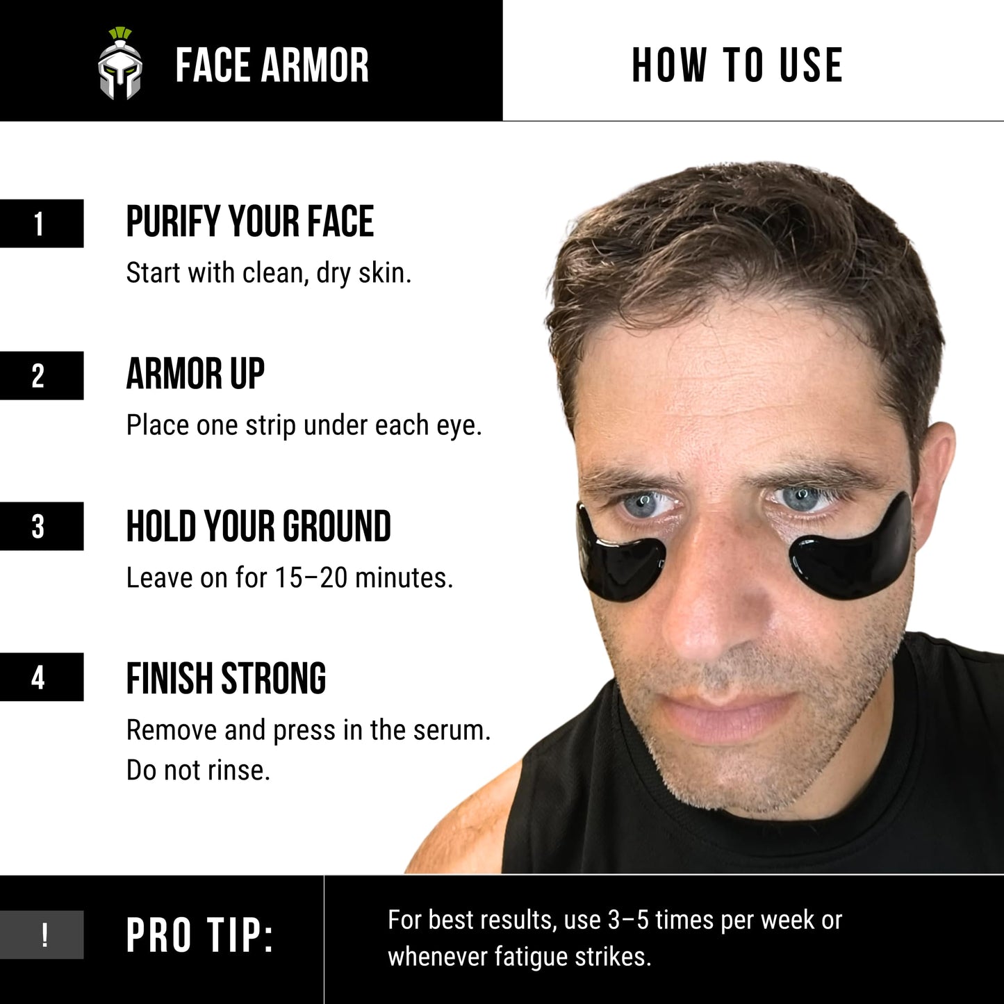 Face Armor Under Eye Patches for Men – Sweat-Resistant Eye Masks with Charcoal & Caffeine | Tighten Skin, Reduce Puffiness & Dark Circles | Gym, Sports & Travel Use (6 Pairs)