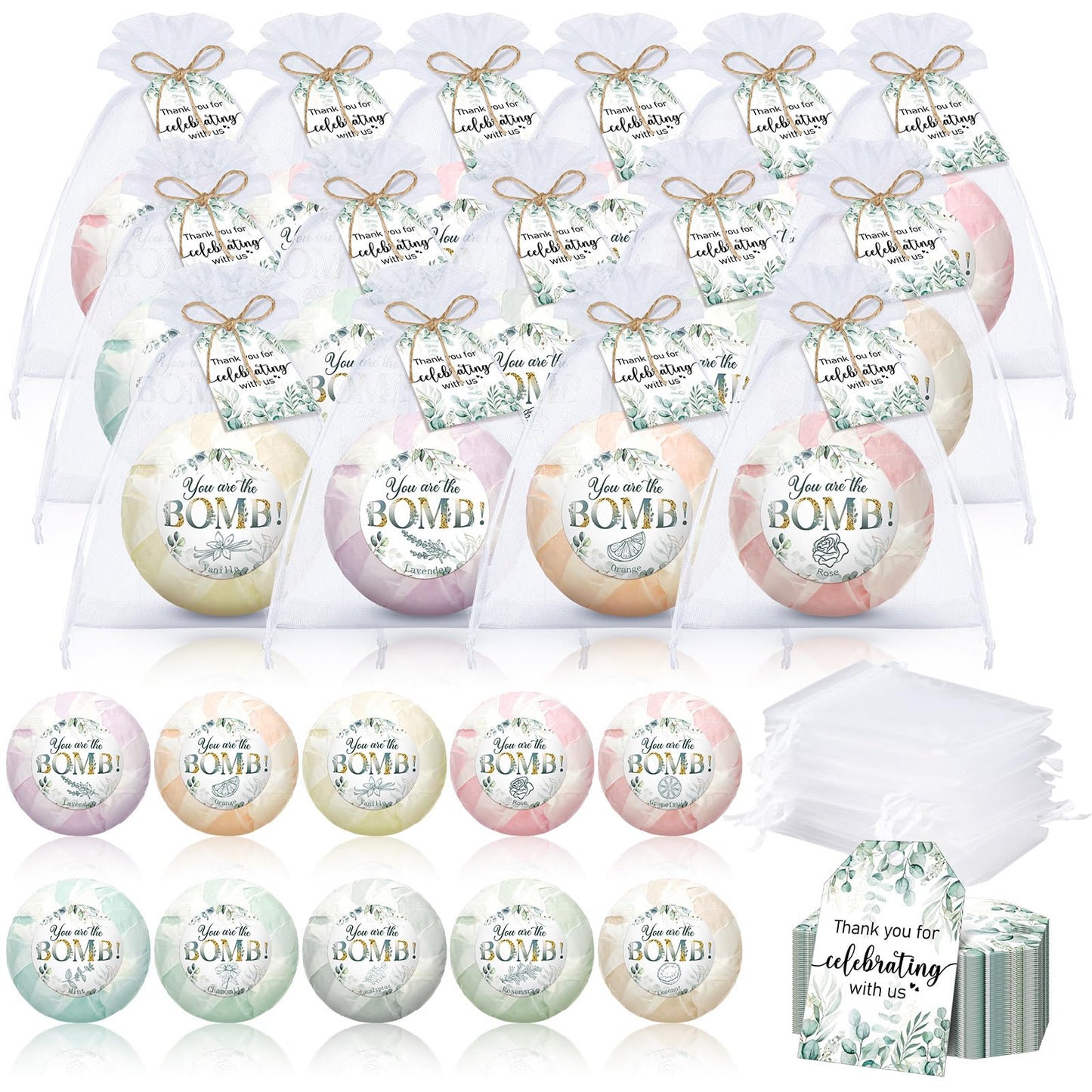 Dansib 50 Packs Wedding Party Favors Bulk Eucalyptus Bath Bombs Spa Gifts Shower Steamers Individually Bridal Shower Favor Gifts Bachelorette Favors Prizes for Guests Women Men
