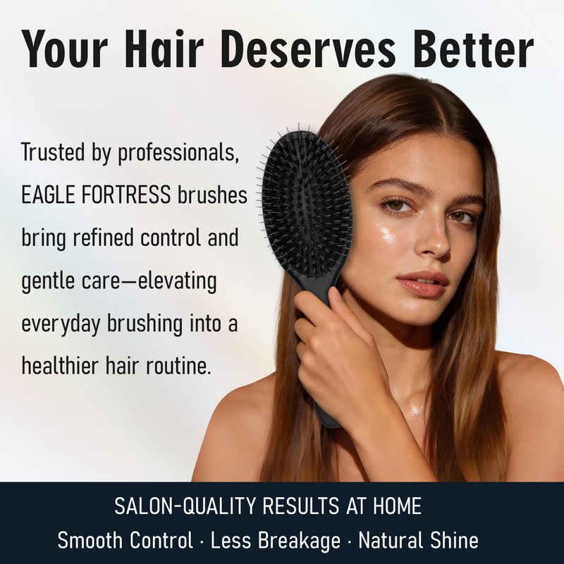 Boar Bristle Brush for Women, Men & Kids, Detangling Brush for Thick, Thinning, Dry or Wet Hair with Nylon Pins, Smooth & Shine Brush for Long Styles and Extensions – Black