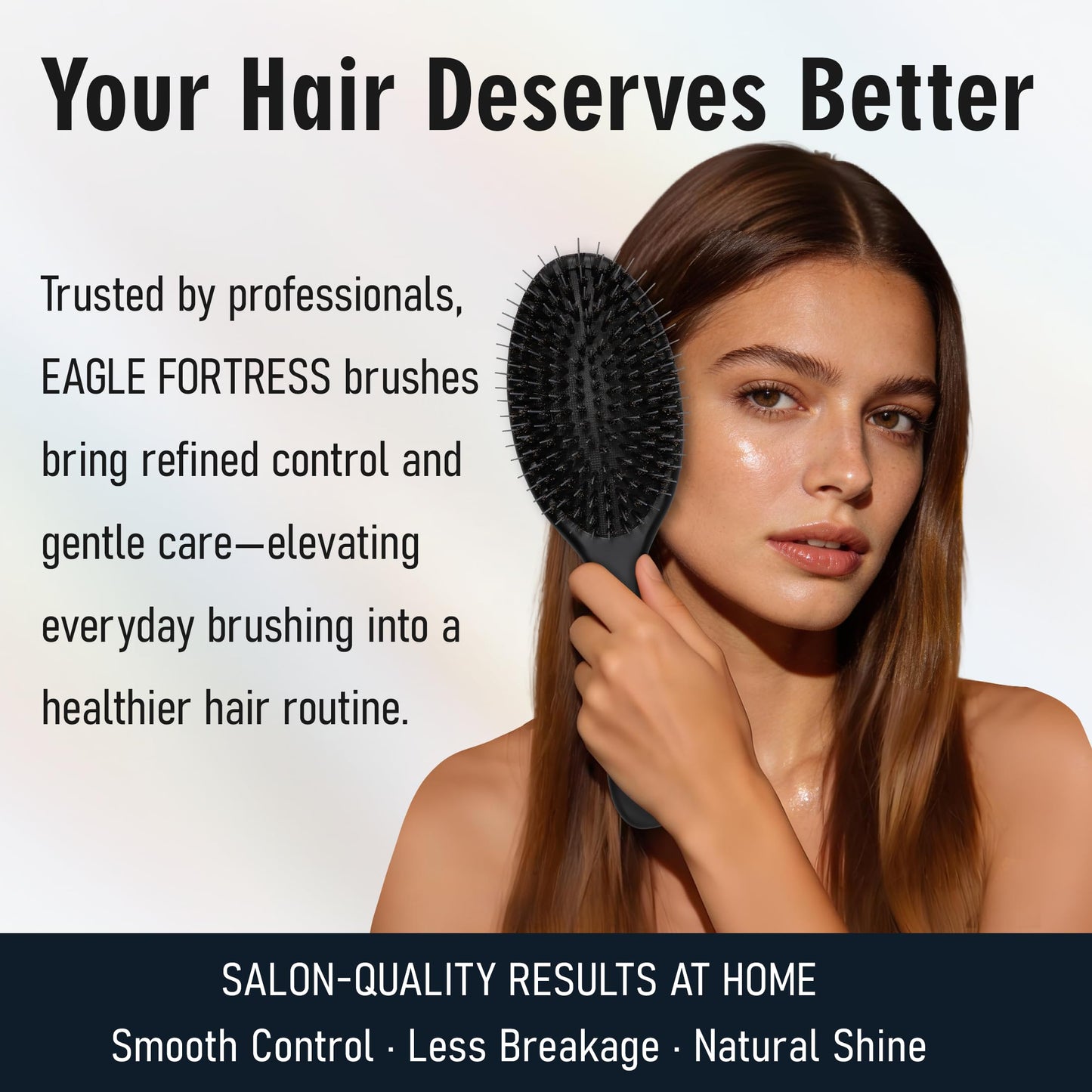 Boar Bristle Brush for Women, Men & Kids, Detangling Brush for Thick, Thinning, Dry or Wet Hair with Nylon Pins, Smooth & Shine Brush for Long Styles and Extensions – Black