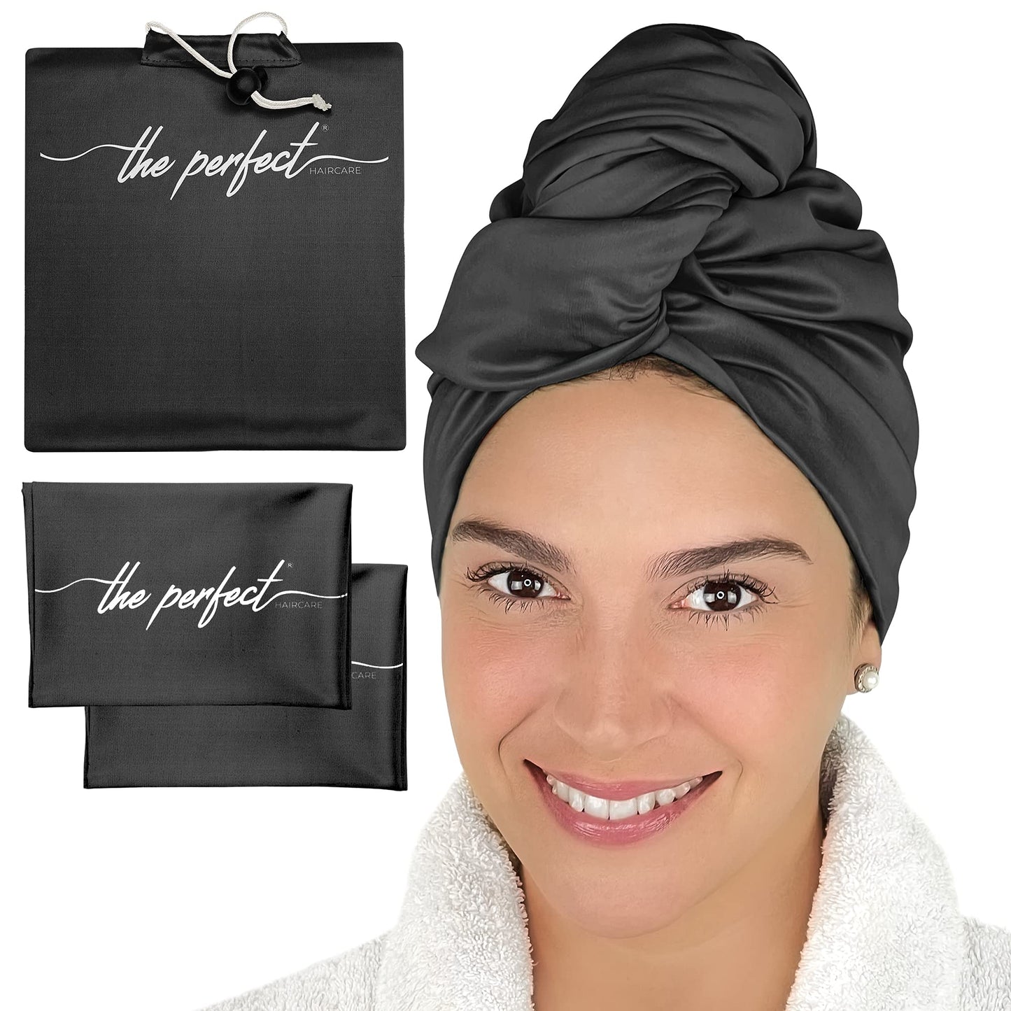THE PERFECT HAIRCARE Microfiber Hair Plopping Towel Set – Super Absorbent Anti-Frizz Hair Drying Wrap + 2 Curl Scrunching Towels – Fast Drying, Lightweight Wrap for Women, Girls & All Hair Types