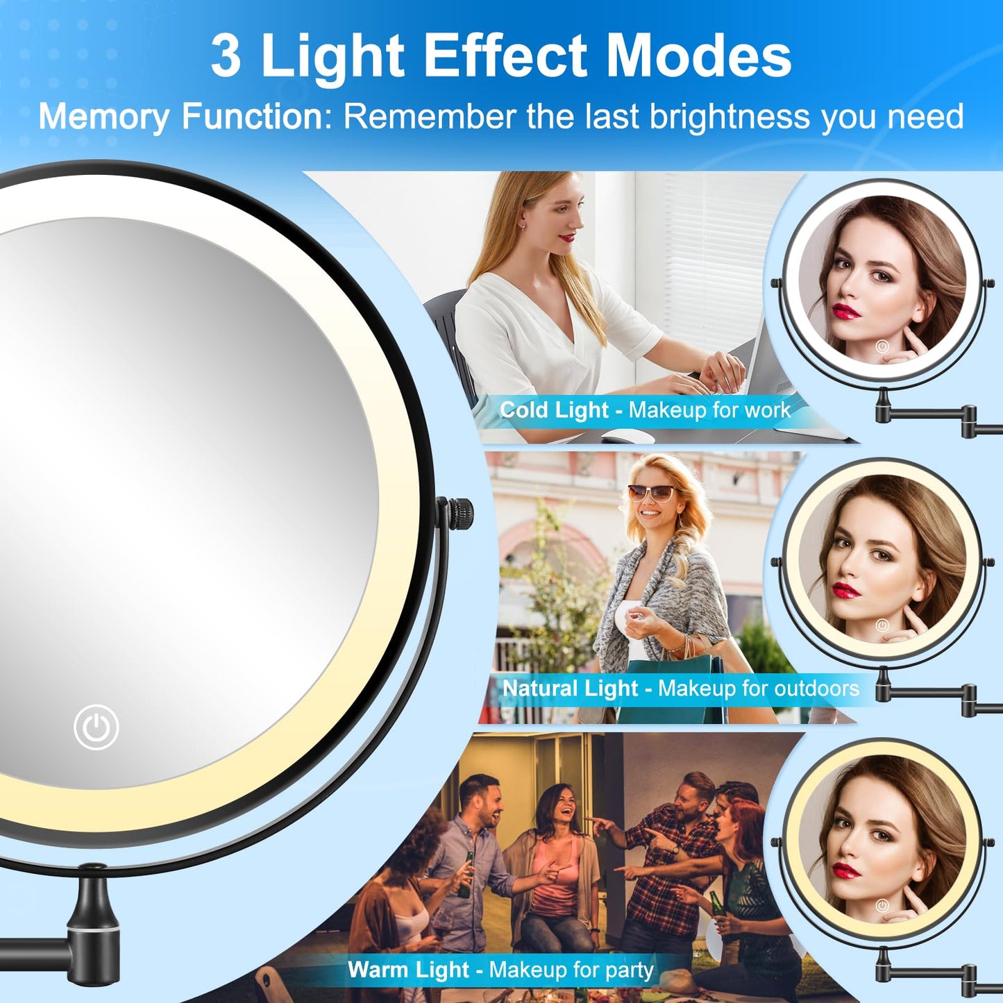 DECLUTTR 20X/1X Wall Mounted Makeup Mirror, 9 Inch Large Size Magnifying Mirror, 360° Swivel Extendable Mirror for Bathroom, Black