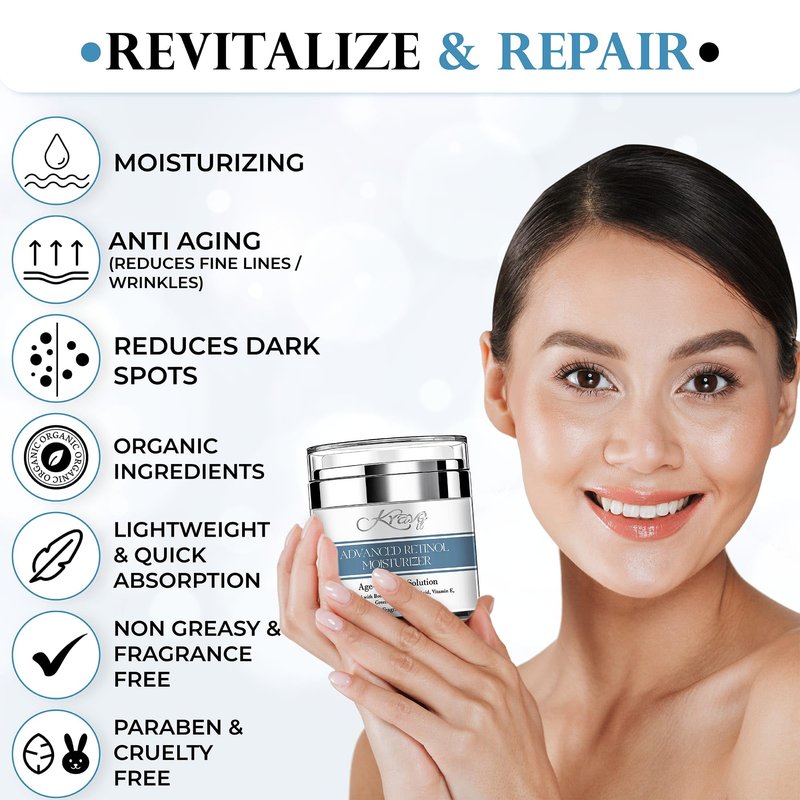 Retinol Face Cream 2.5%, Day & Night Collagen Hydrating Moisturizer, Natural Anti Aging Cream with 10% Hyaluronic Acid, Vitamin E, Wrinkle & Neck firming Cream for Women, Fragrance Free,1.7 Fl. Oz