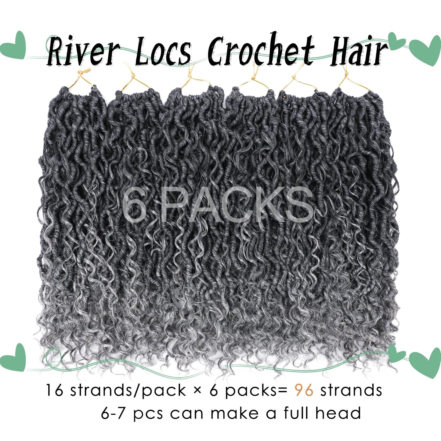 14 Inch Goddess Locs Crochet Hair for Black Women 6 Packs, T1B/Grey