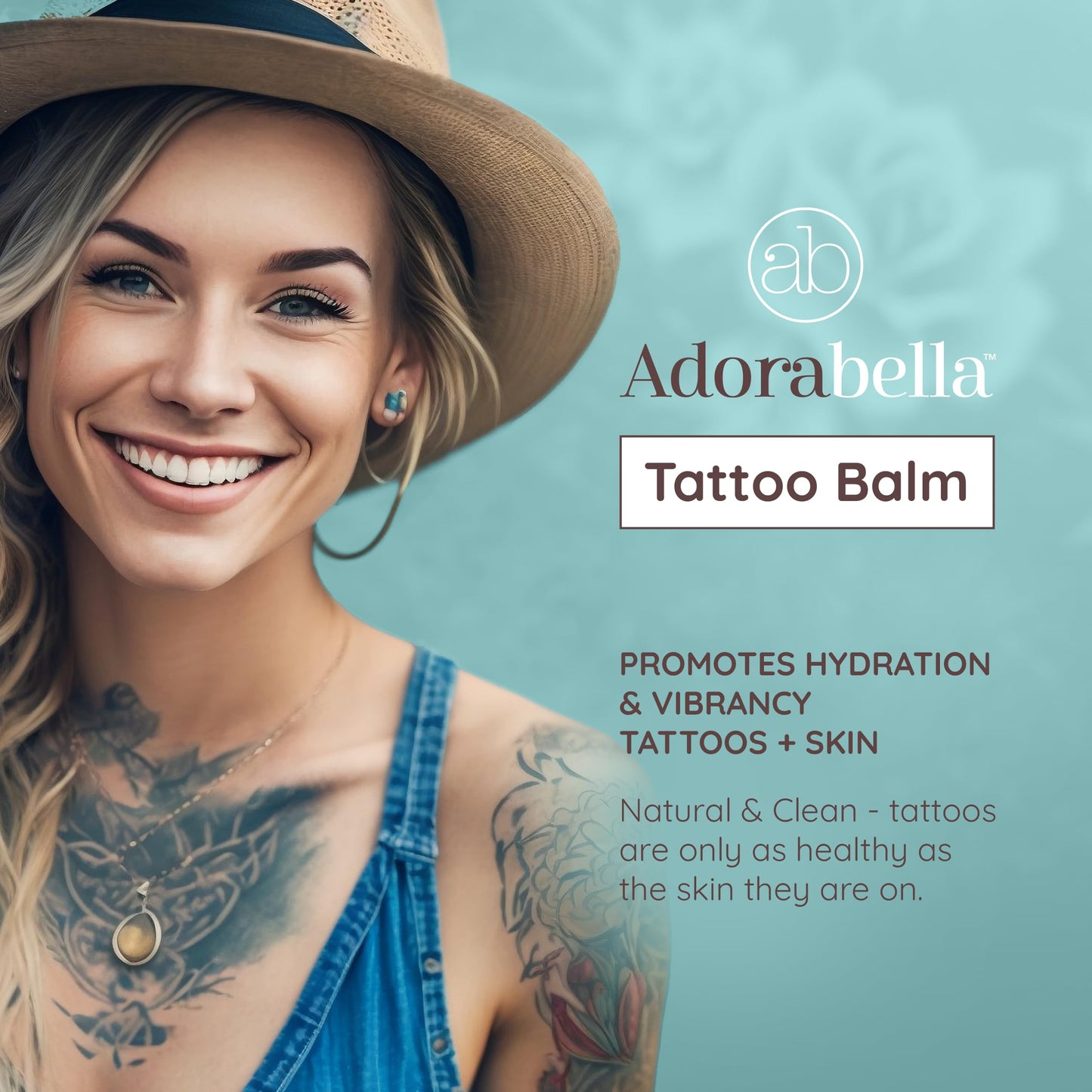 ADORABELLA Vegan Tattoo Balm Aftercare for All Skin Types - Enhances Brightness, Moisturizes, & Protects Tattoo while Boosting Skin Texture, Large 3.4 Oz