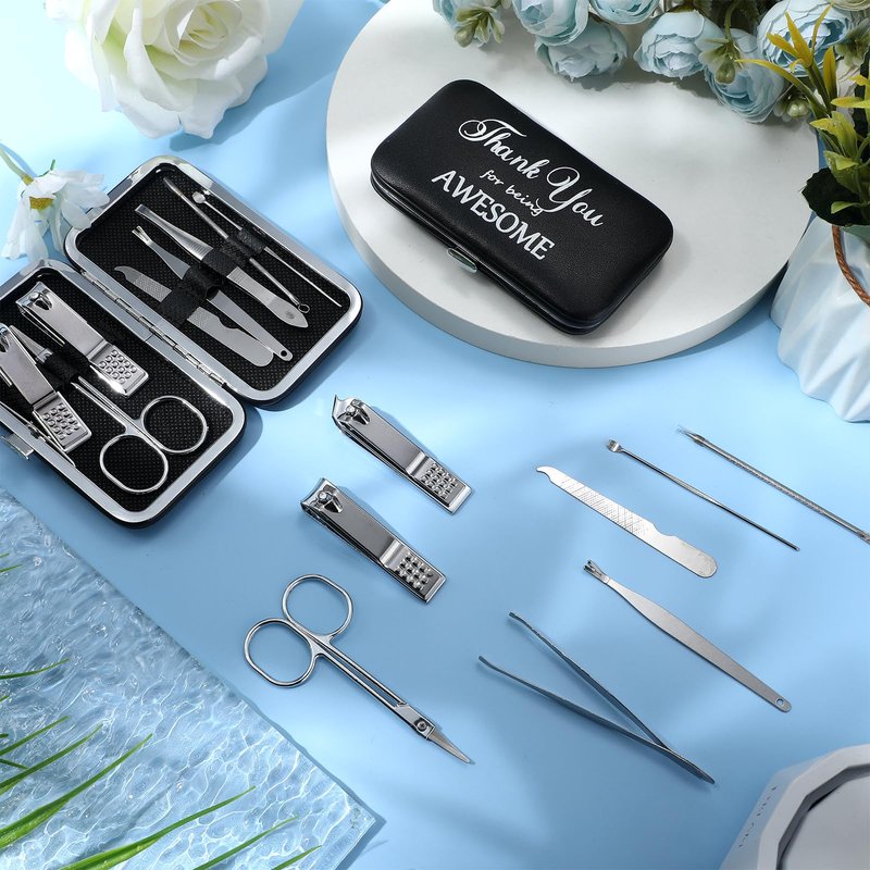 Therwen 24 Sets Father's Day Bulk Gift Manicure Set Stainless Steel Nail Clippers 8 in 1 Grooming Nail Kit Employee Appreciation Gift Professional Pedicure Tool for Women Men Coworker(Black)