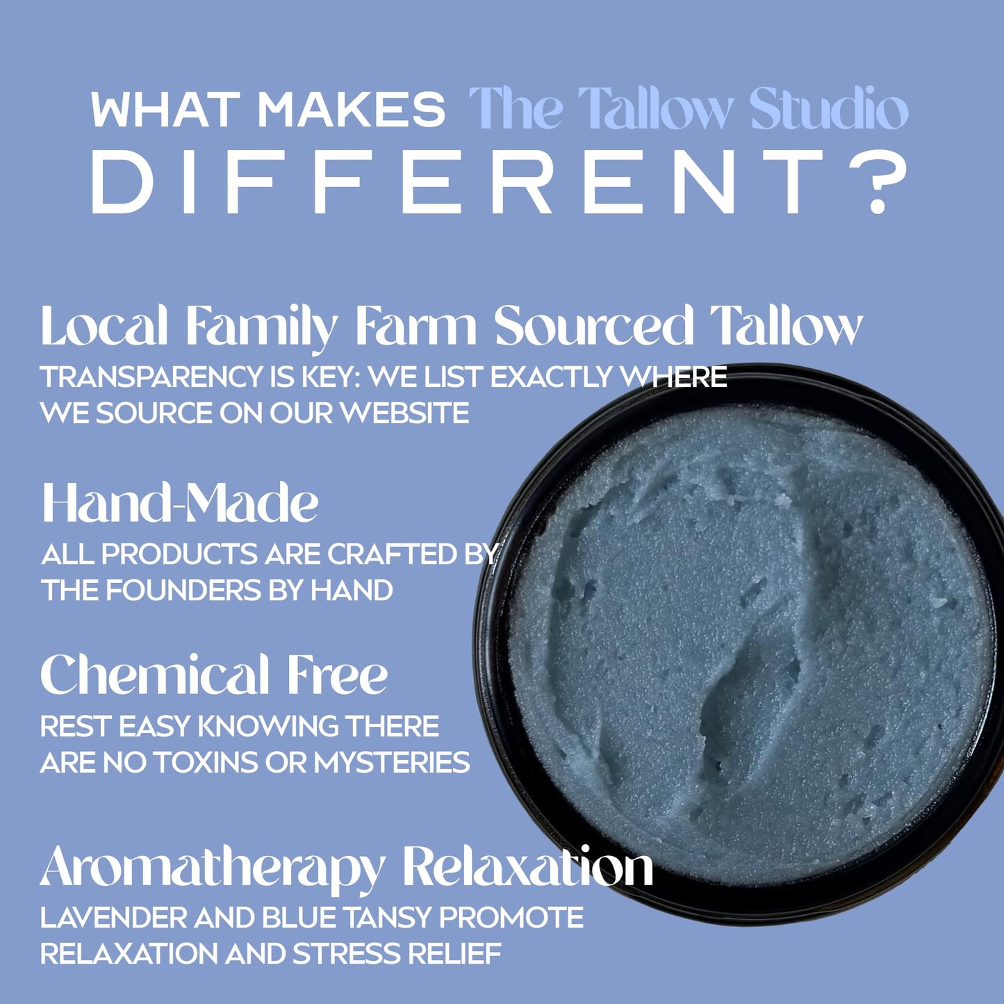 The Tallow Studio Deep Sleep Magnesium Moisturizer with Grass Fed Beef Tallow Balm — Magnesium Cream for Sore Muscles, Relaxation Support — Organic Lavender & Blue Tansy — All Ages, Eczema — 2 oz