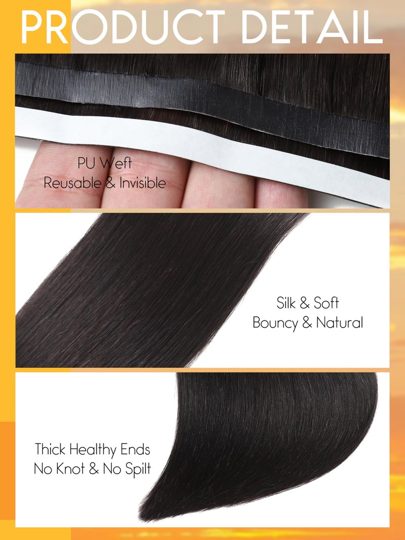 Caliee Wide Tape in Hair Extensions Human Hair Color 2 Darkest Brown Tape in Hair Extensions Real Human Hair 16 Inch 50G Thick Ends Invisible One Piece DIY