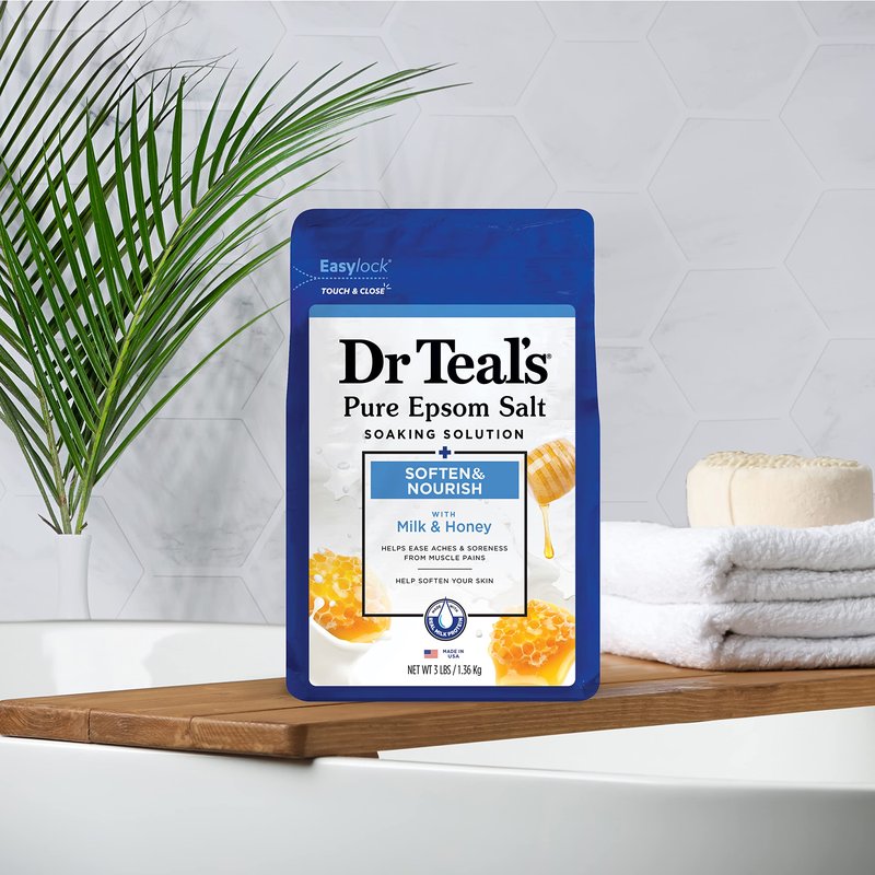Dr Teal's Epsom Salt Soaking Solution, Soften & Nourish with Milk and Honey, 48 Oz (Packaging May Vary) (Pack of 2)