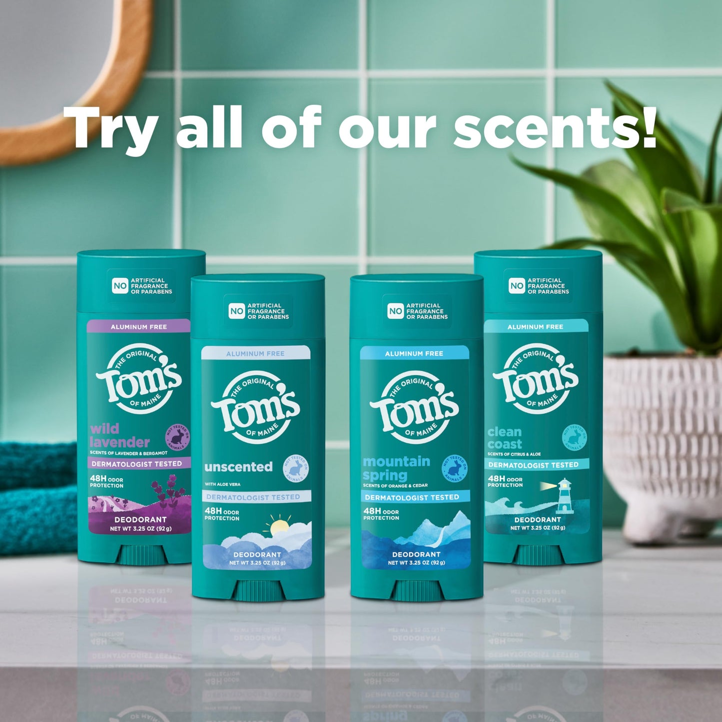 Tom’s of Maine Clean Coast Natural Deodorant for Men and Women, Aluminum Free, No Artificial Fragrances, Dyes, or Preservatives, Baking Soda Free, 48-Hour Odor Protection