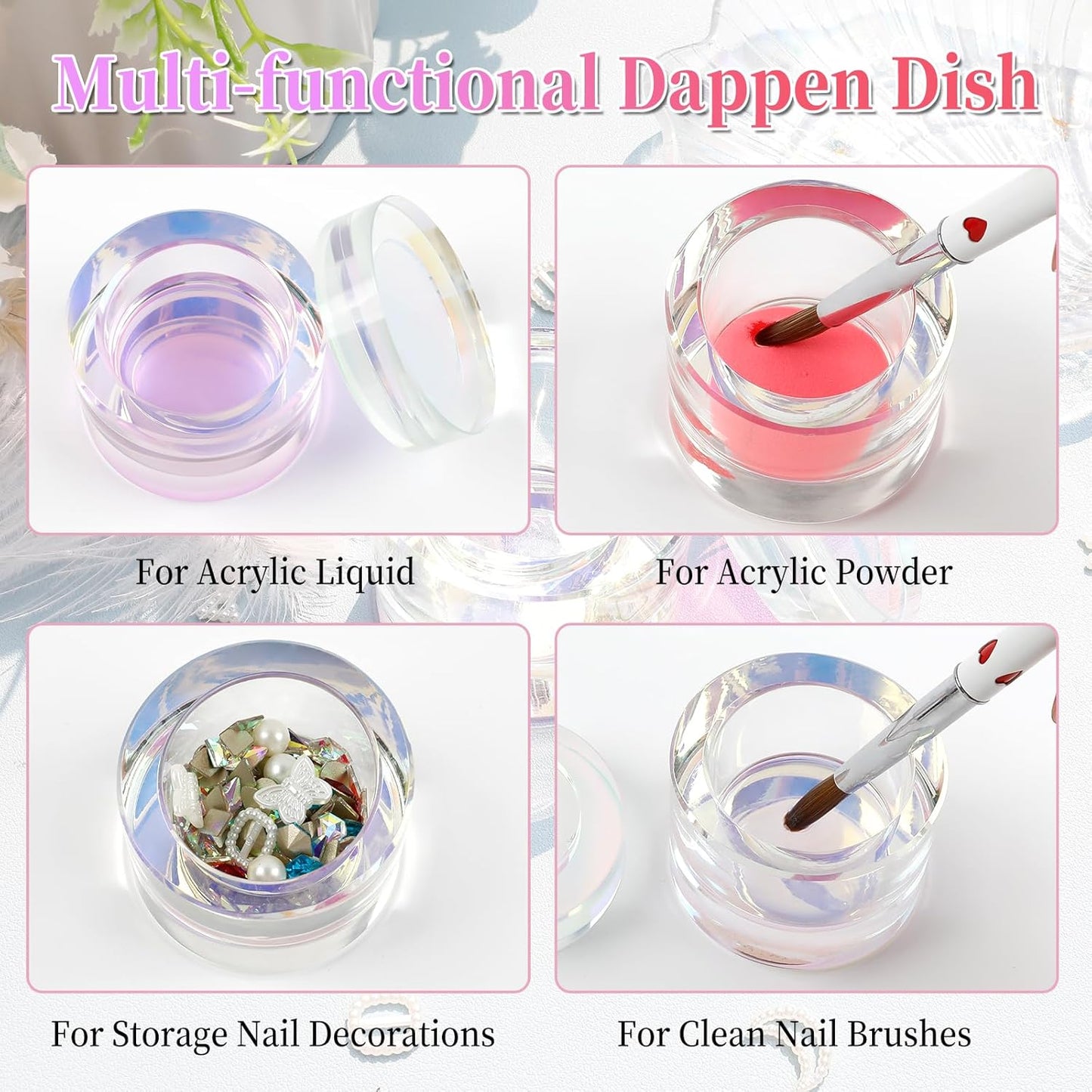 Nail Dappen Dish with Lid - Crystal Monomer Holder for Acrylic Nails | 30ml Glass Cup for Acetone & Liquid