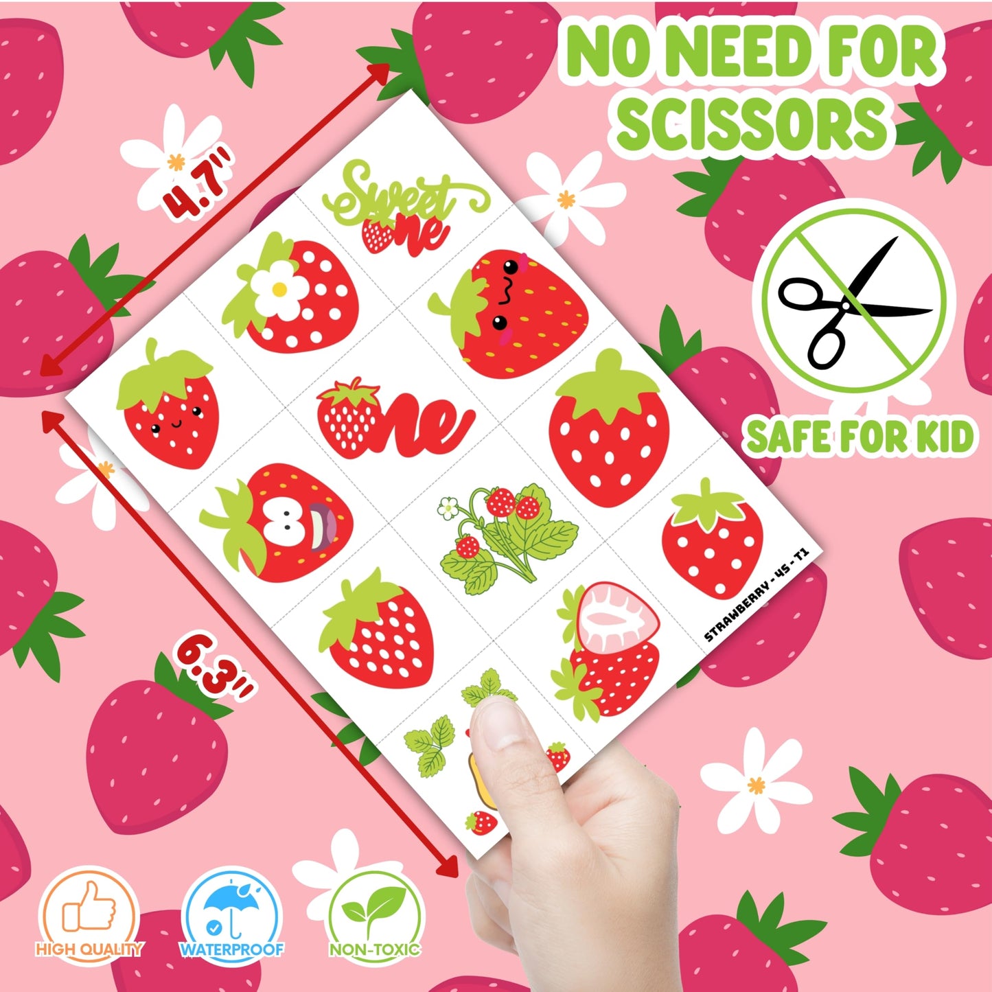 72 PCS Strawberry Party Favors - 48 PCS Temporary Tattoos & 24 PCS Punch Balloons Combo - Birthday Gifts & Goodie Bag Fillers
