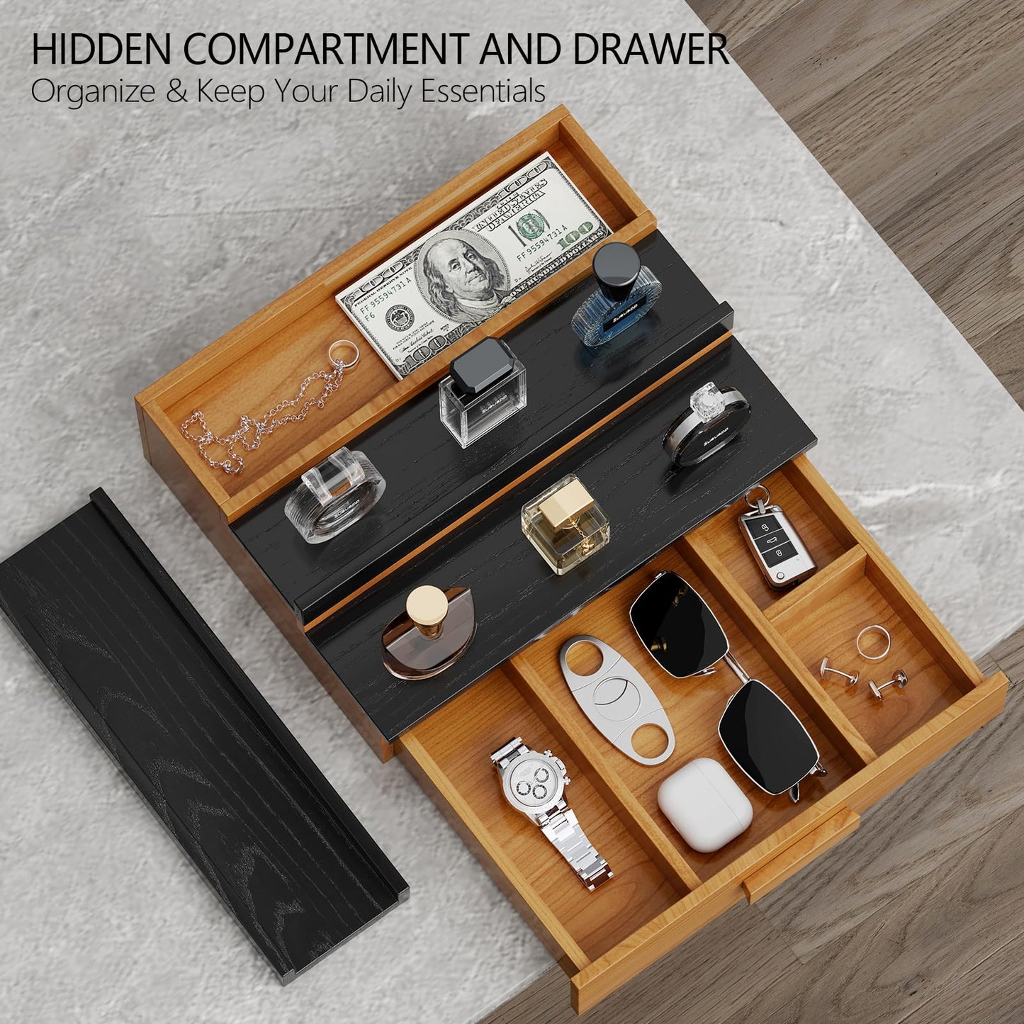 Sueuapp Walnut Cologne Organizer for Men（Dark Walnut ）