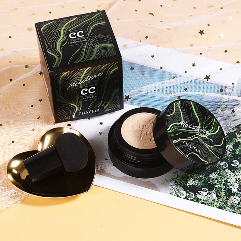 Mushroom Head Air Cushion CC Cream Foundation - 2 PCS Makeup Kit with Contour, Highlighter & Blush Sticks