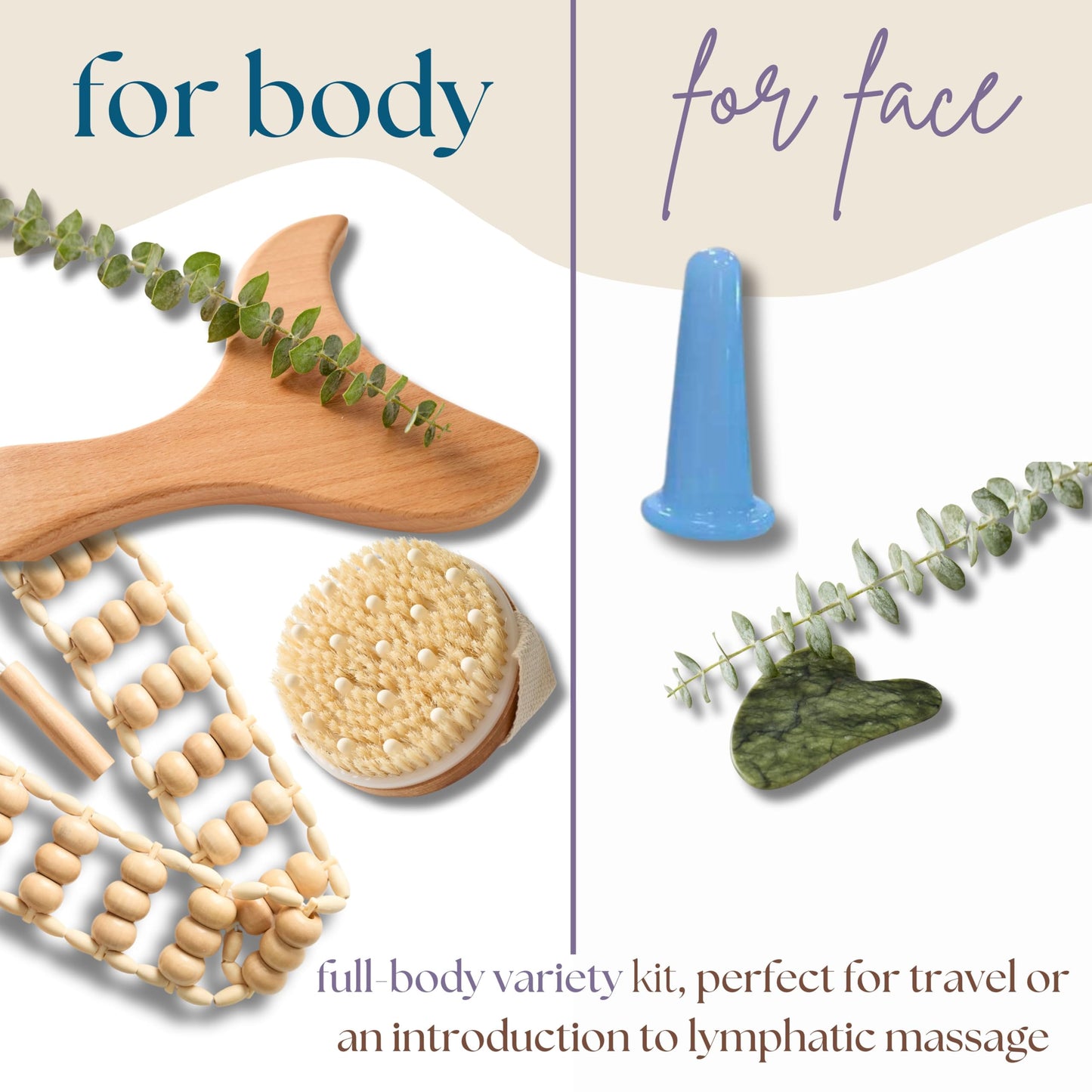 7-Piece Lymphatic Drainage Massage Kit | Dry Brush, Wooden Paddle, Rope Roller, Jade Gua Sha, Silicone Cup, Linen Bag & E-Book | Wood Therapy, Maderoterapia & Body Sculpting Tools