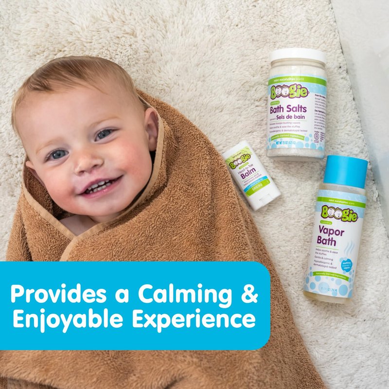 Boogie Spa Kit, Includes Boogie Kids Bath Salts, Eucalyptus, 15 oz (Pack of 1) Vapor Bath 10 Fl oz (Pack of 1) Chest Rub Stick 0.49 oz (Pack of 1)