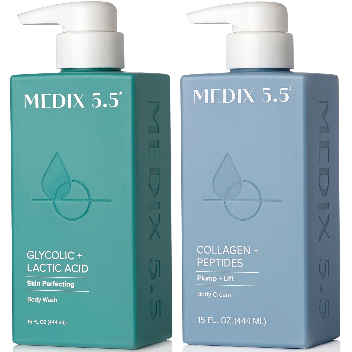 MEDIX 5.5 Exfoliating AHA Glycolic Acid Face & Body Wash Cleanser + Collagen Moisturizing Body Cream Lotion Skin Care 2PC Set | Alpha Hydroxy Acid & Lactic Acid Foaming Body Wash & Face Wash, 2-PC