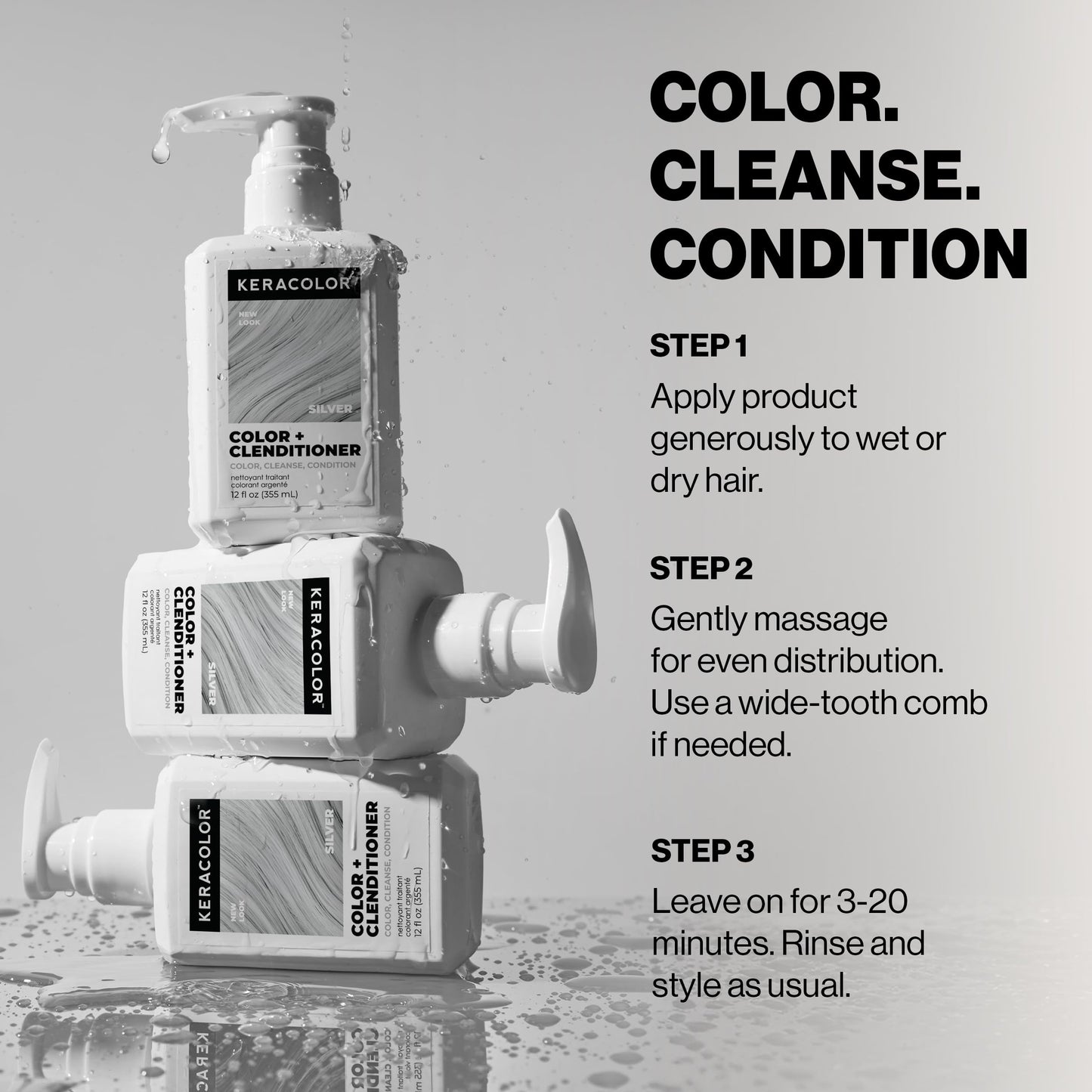 KERACOLOR Clenditioner SILVER Hair Dye - Semi Permanent Hair Color Depositing Conditioner, Cruelty-free, 12 Fl. Oz