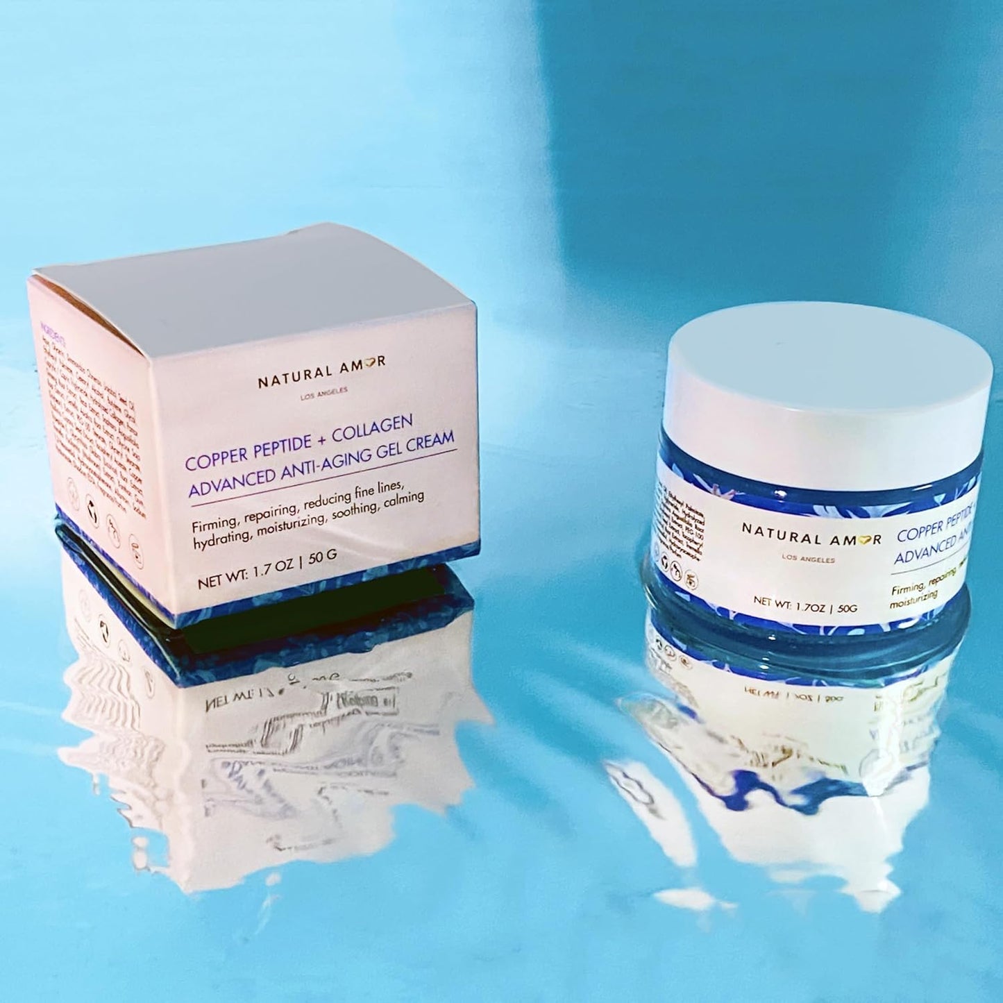 Natural Amor Copper Peptide Face Gel Moisturizer - Anti-Aging Collagen Cream for Rapid Firming | 1.7 oz