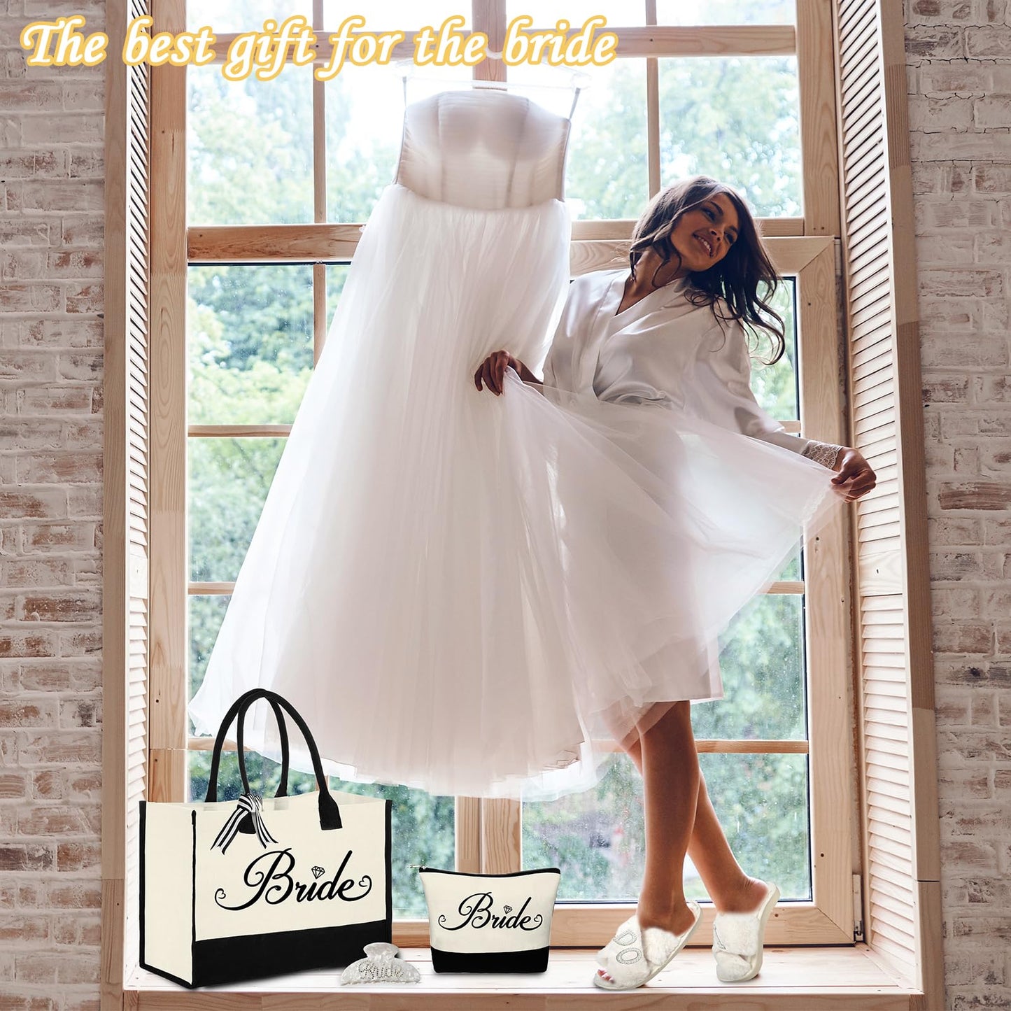 Tkifoda Bride to Be Gifts, Bridal Shower Wedding Gifts, Bride Tote Bag I Do Slippers Robe Hair Clip for Wedding Day