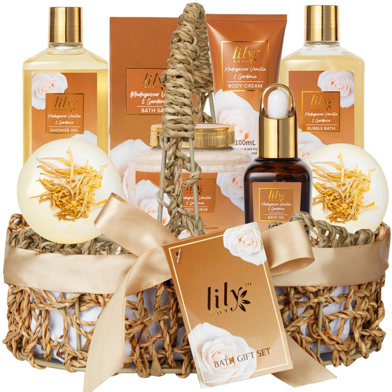 Gifts for Women, Birthday Gift, Spa Gift Basket for Women - 10-Piece Vanilla Bath and Body Gift Set for Women, Mothers Day Gift Basket for Mom, Spa Kit, Self Care | Gifts for Valentines Day, Christmas