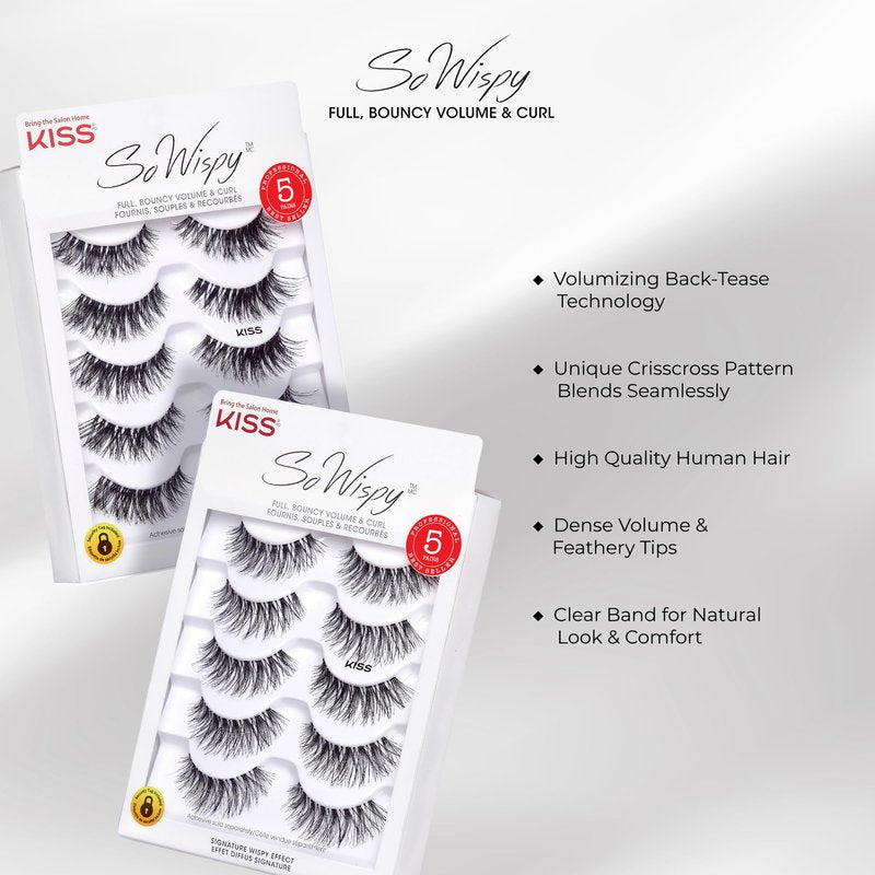 Kiss So Wispy, False Eyelashes, 'Pixie', 12mm, Includes 5 Pairs Of Lashes, Easy to Apply, Reusable Lash Clusters