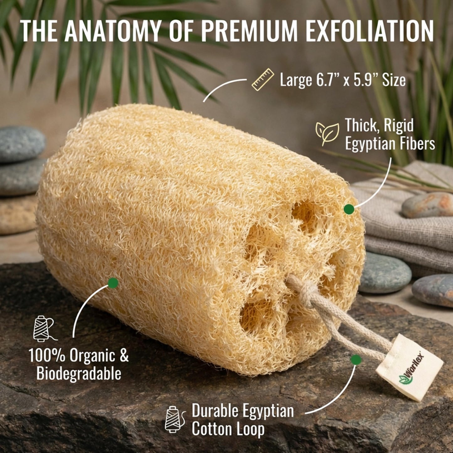 Waritex Egyptian Loofah Sponges Premium Exfoliating Scrubber Bath Set [3 Pack]- Egyptian Loofah Fiber for Gentle Skin Exfoliation, Deep Clean, Full Body Spa Experience
