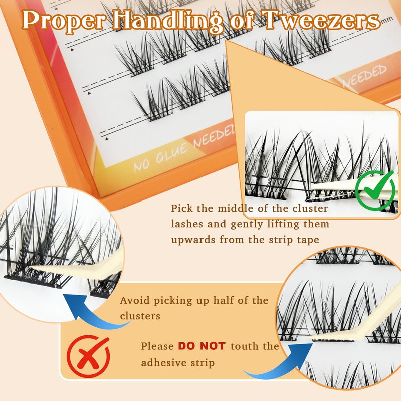 Travish D Curl Self Adhesive Lash Clusters 48Pcs 10-14mm, Natural Wispy Volume Press On Lashes No Glue DIY Eyelash Extensions with Tweezers