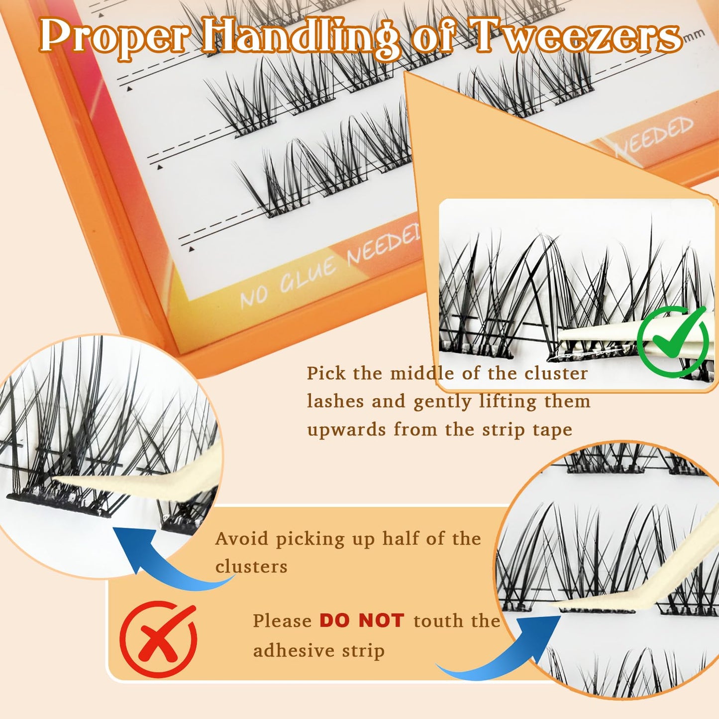 Travish D Curl Self Adhesive Lash Clusters 48Pcs 10-14mm, Natural Wispy Volume Press On Lashes No Glue DIY Eyelash Extensions with Tweezers