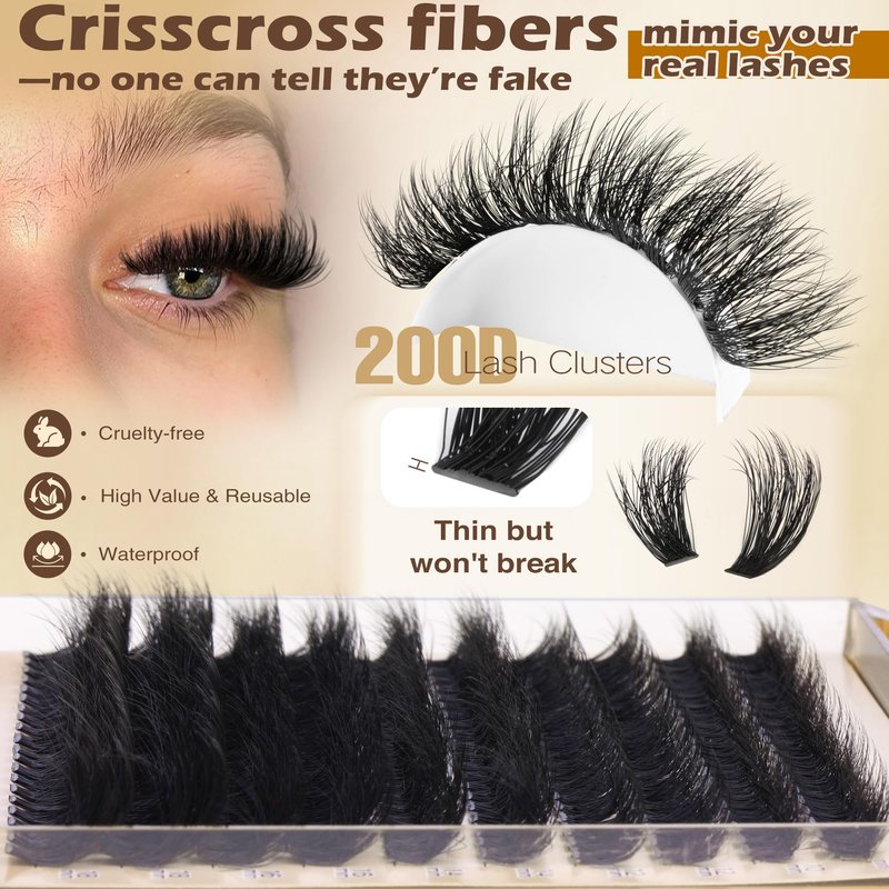 Focipeysa Lash Extension Kit Thick Eyelash Extension Kit 10-18mm Fluff Volume Lash Clusters 200D Individual Eyelashes Kit with Lashes Bond, Lashes Remover, Lash Tweezers, DIY Lash Extension