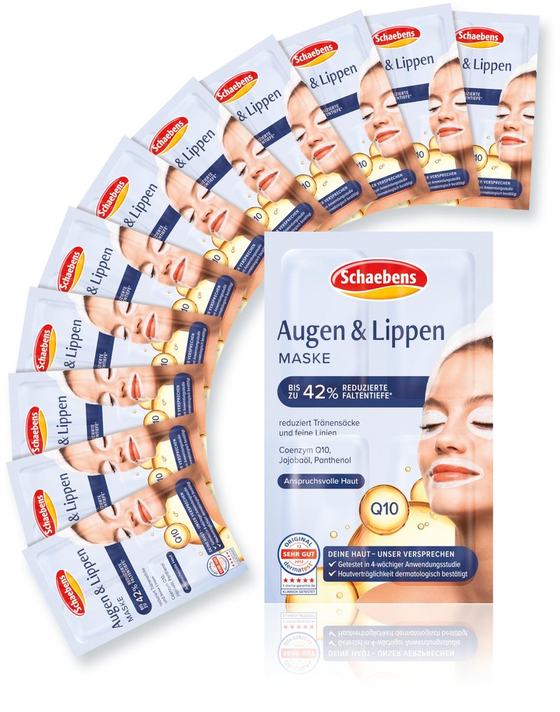 Schaebens Eyes & Lips Mask - With jojoba, Q10, panthenol - for 40 Applications (Pack of 10 x 4 units. 1.5 ml per unit) - for all skin types