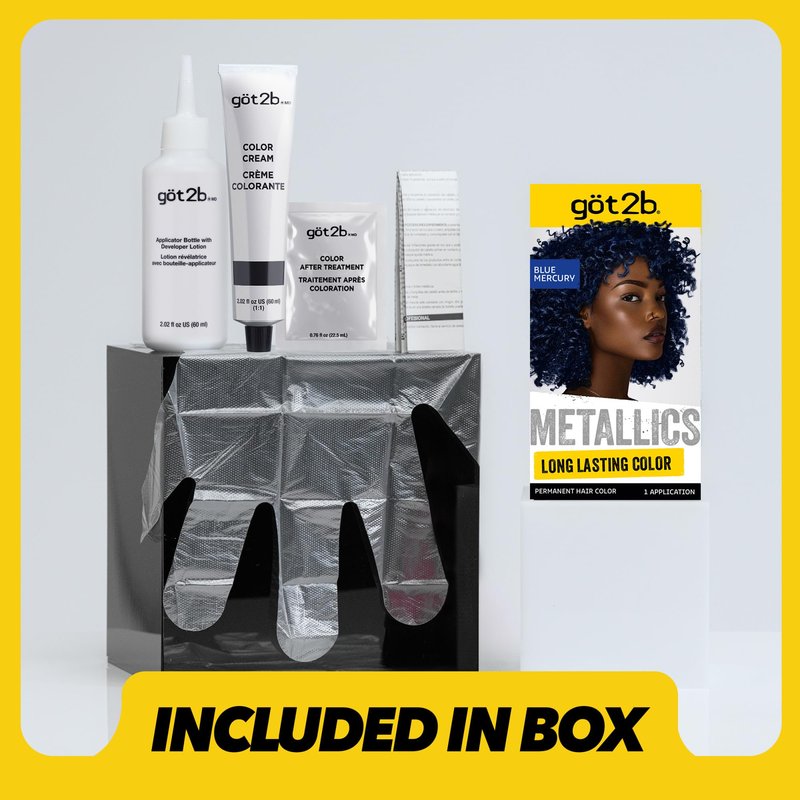 got2b Metallics Permanent Hair Dye, Blue Mercury M67, Hair Color for Women & Men, Formulated with Metallic-Shine Booster for Cool, Shimmering Tones, Lasts Up to 30 Washes, 1 Kit