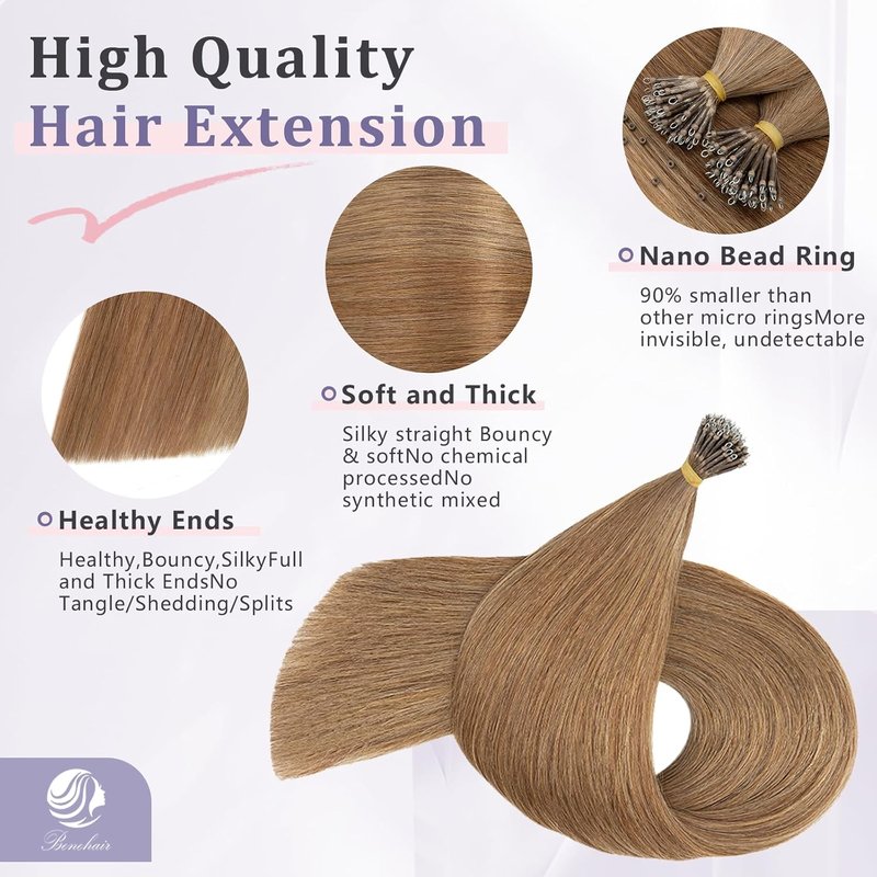 Nano Tip Human Hair Extensions - Straight Cold Fusion Light Brown #6 | 50 Strands, 50g, 18 Inch Remy Hair for Women