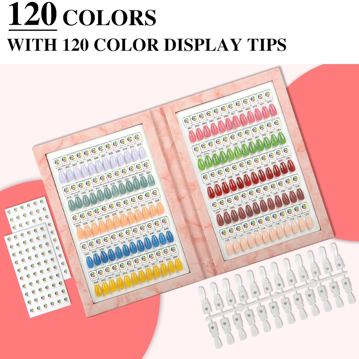 Magnetic Nail Swatch Book - 120 Magnetic Tips & Number Labels | Leather Color Display Book (Pink)