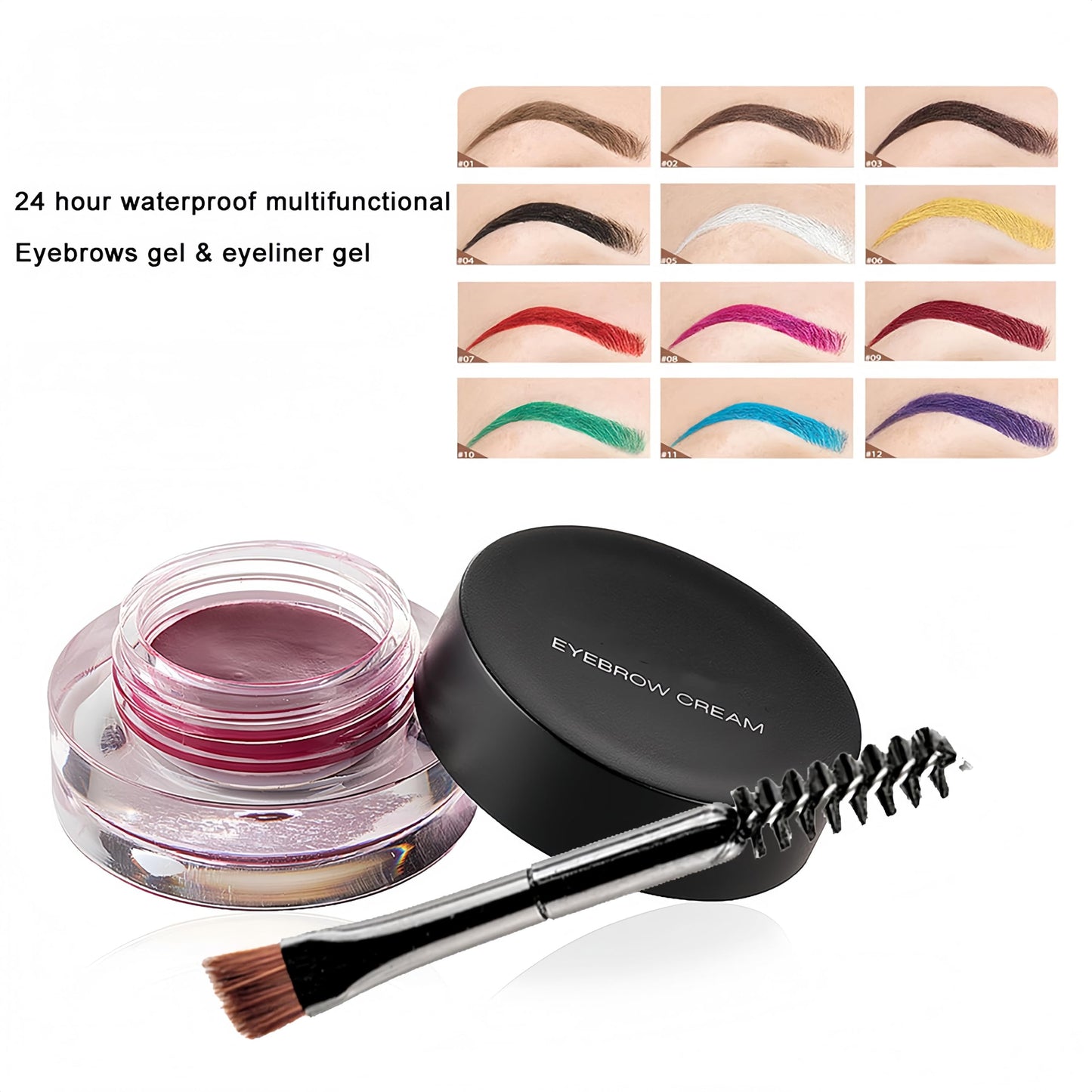 Melemando 12 Color Eyebrow Cream Colorful Smooth Eyebrow Pomade Gel Long Lasting Waterproof Eyeliner Gel Eye Brow Makeup Cosmetics with Eyebrow Brush (08 Magenta)