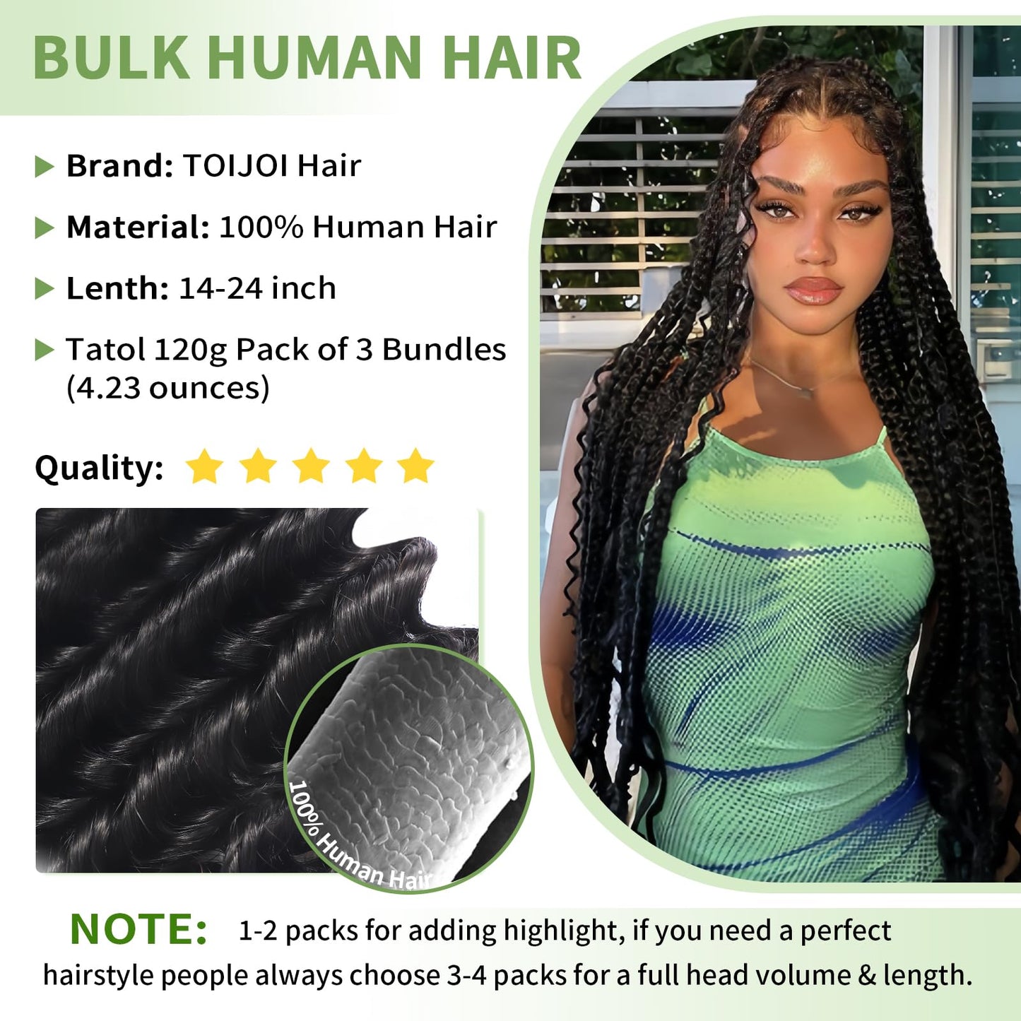 Human Braiding Hair for Boho Braids Bulk Extensions