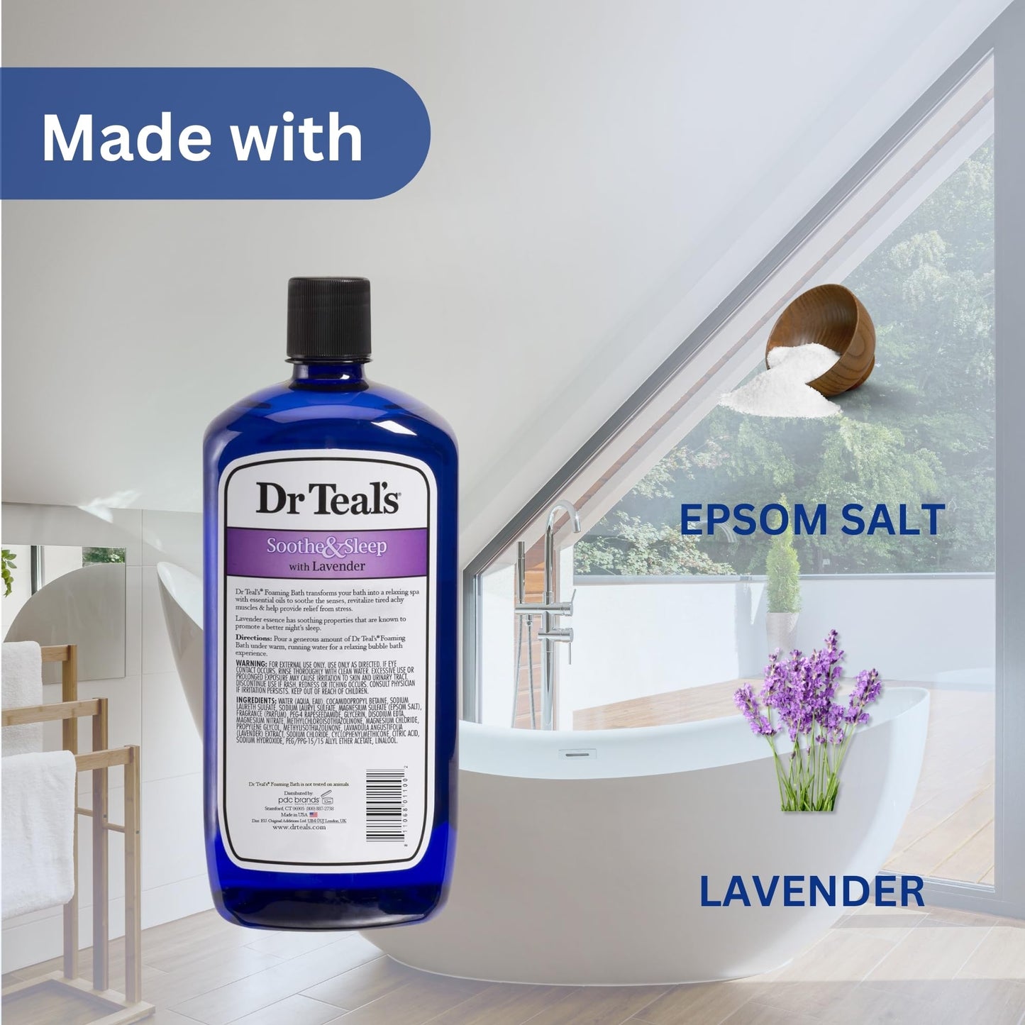 Dr. Teal's Lavender Foaming Bath 34 oz (Pack of 2) with Variety Junction Premium Bath and Shower Sponge, Soothing & Relaxing, Bubble Bath, Soaking Bath, Men's and Women's, Clear
