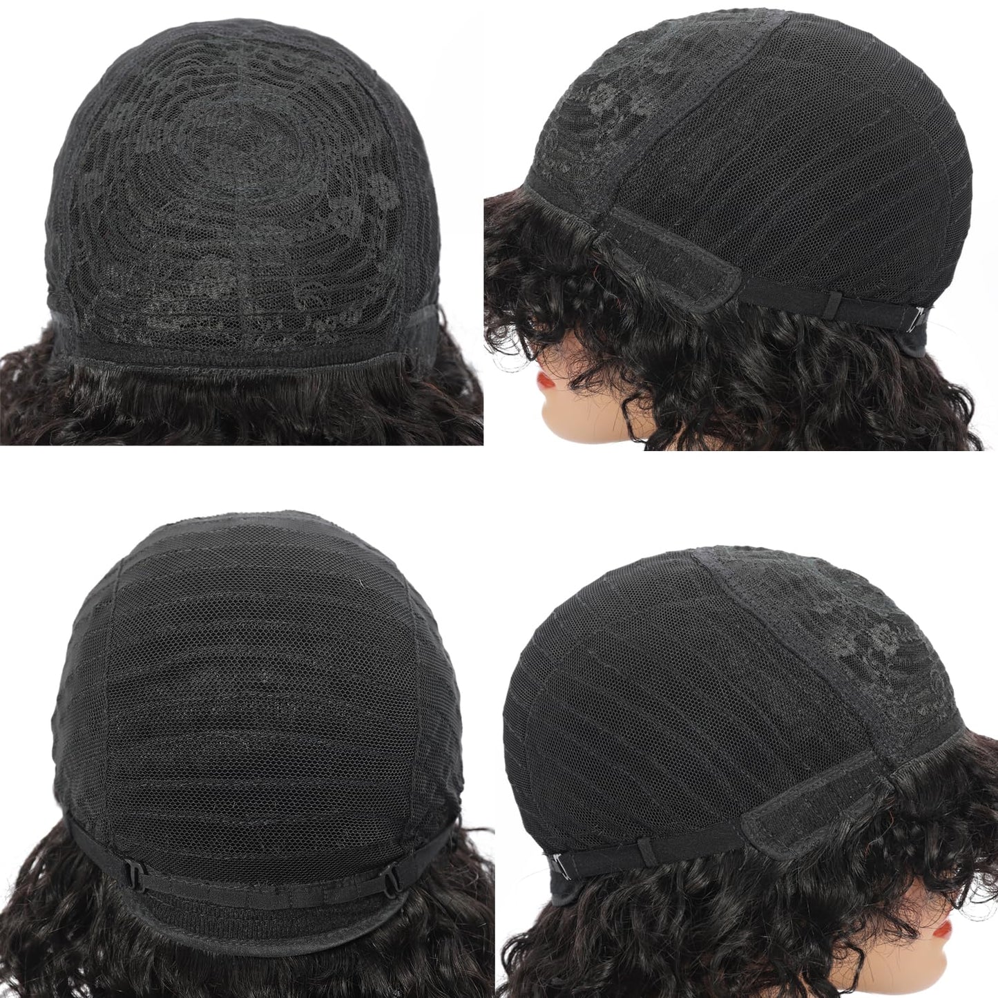PECWU Short Curly Wigs With Bangs 100 percent Human Hair for Black Women Glueless Pelucas De Mujer Pelo Humano Funmi Curly Bob Human Hair Wig Natural Loose Wig Afro Curly Wig Bouncy Wig 10"