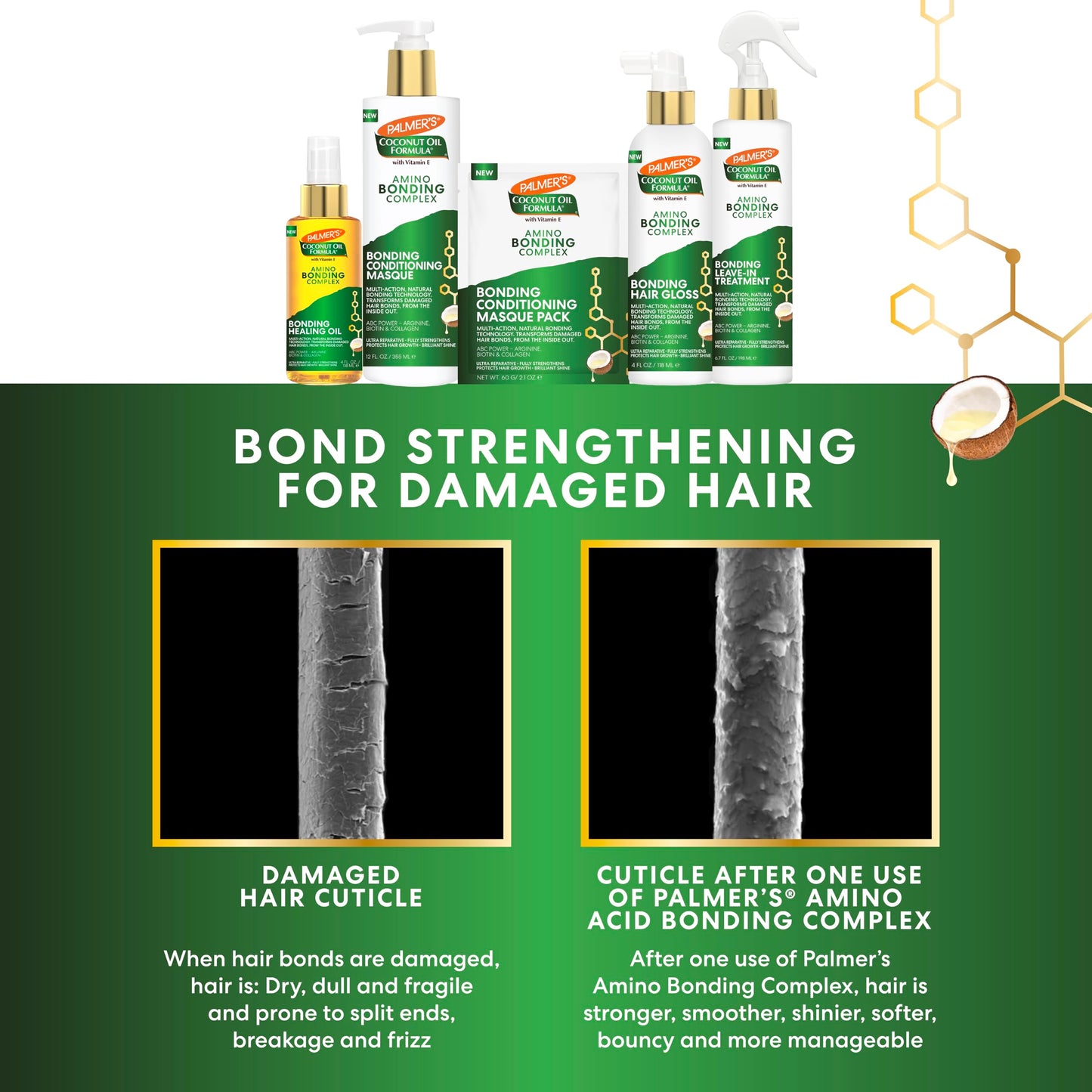 Palmer's Amino Bonding Complex Hair Treatment, Leave-In Conditioner Spray with Coconut Oil & Vitamin E, Heat Protectant, Anti Frizz, Strengthens & Protects Hair Growth, All Hair Types, 6.7 fl. oz
