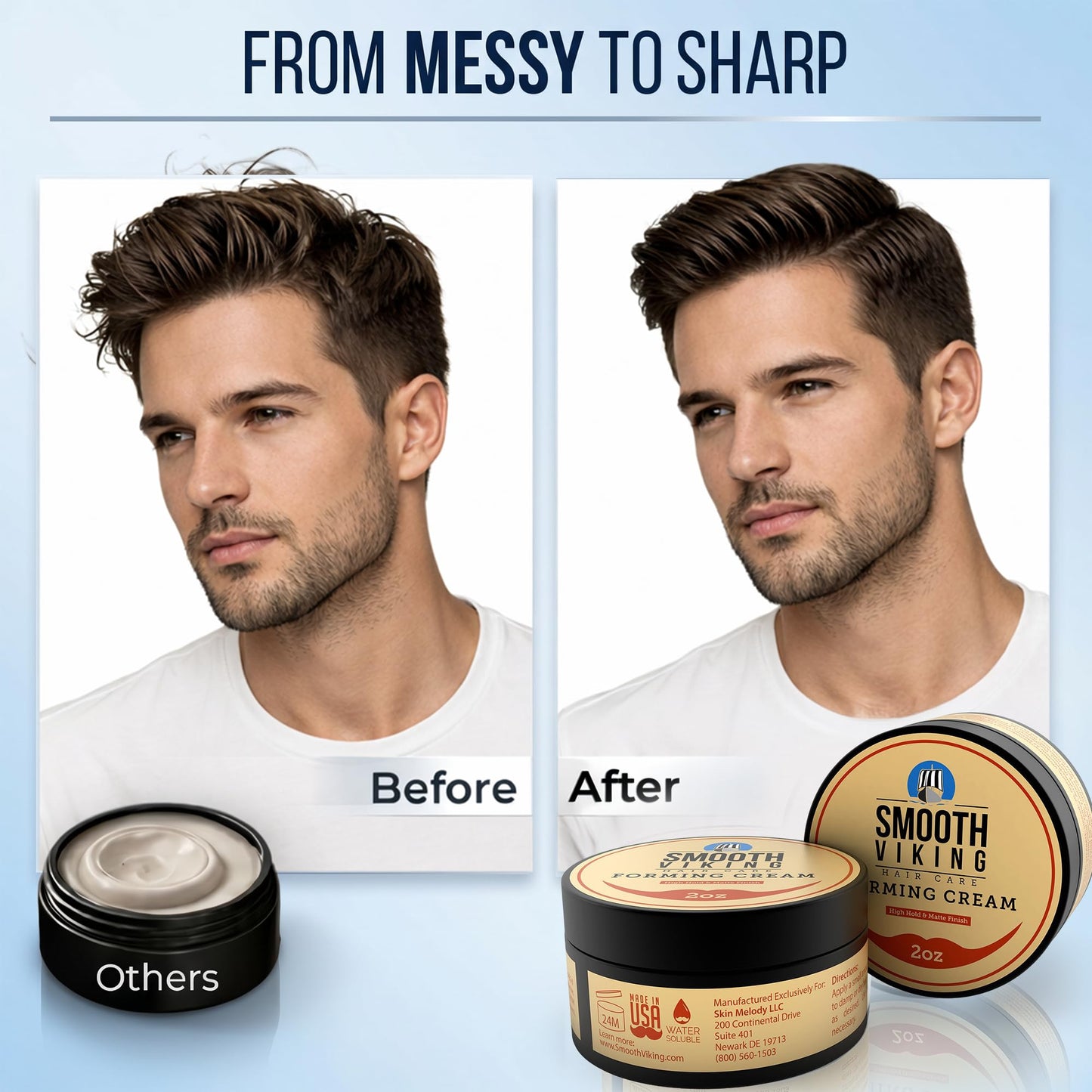 Smooth Viking Forming Cream - High Hold Styling Cream for Matte Finish, Men's Hair Products, Hair Paste for Short, Curly and Long Hair, Made in USA, 2oz